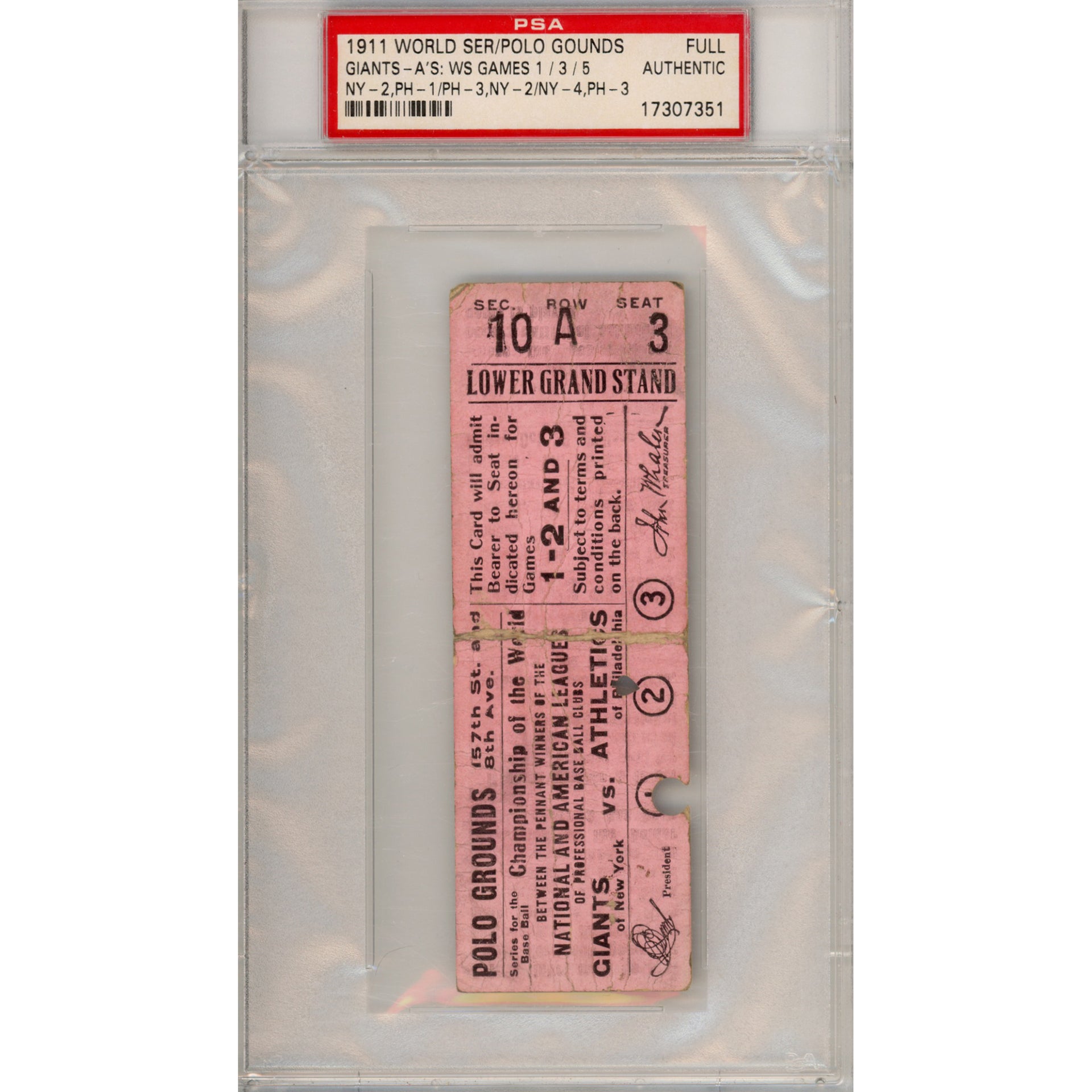 1911 World Series Game 1/3/5 Full Ticket Authentic (PSA/DNA)