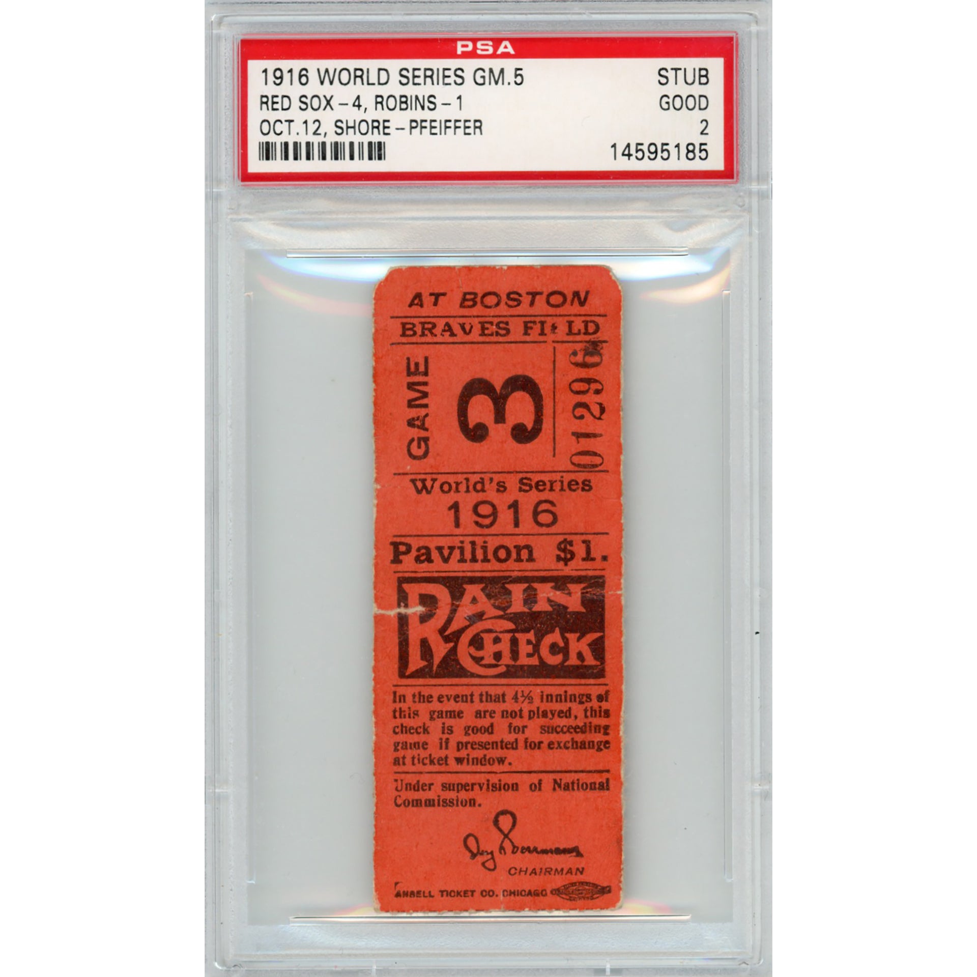 1916 World Series Game 5 Ticket Stub Good 2 (PSA/DNA)