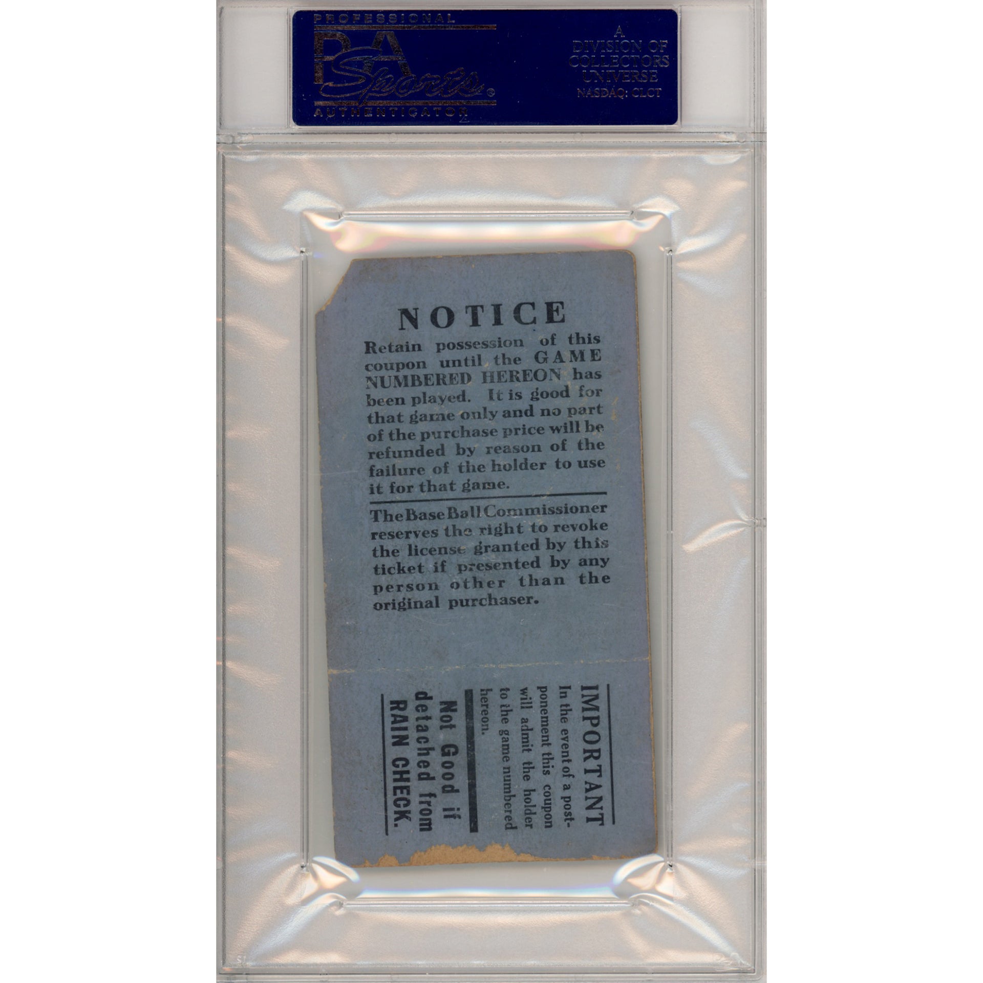 1923 World Series Game 2 Ticket Stub Authentic (PSA/DNA)