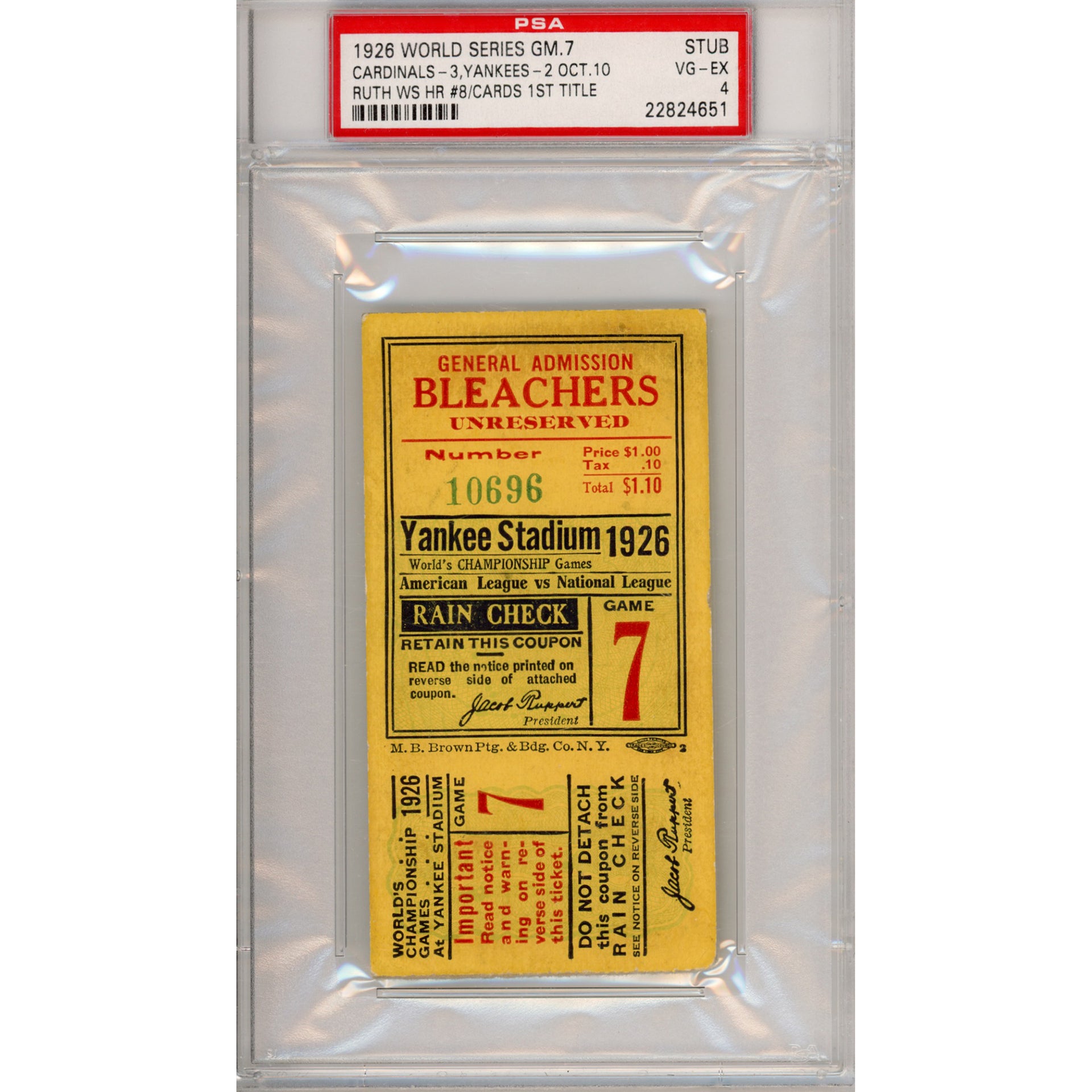1926 World Series Game 4 Ticket Stub VG-EX 4 (PSA/DNA)