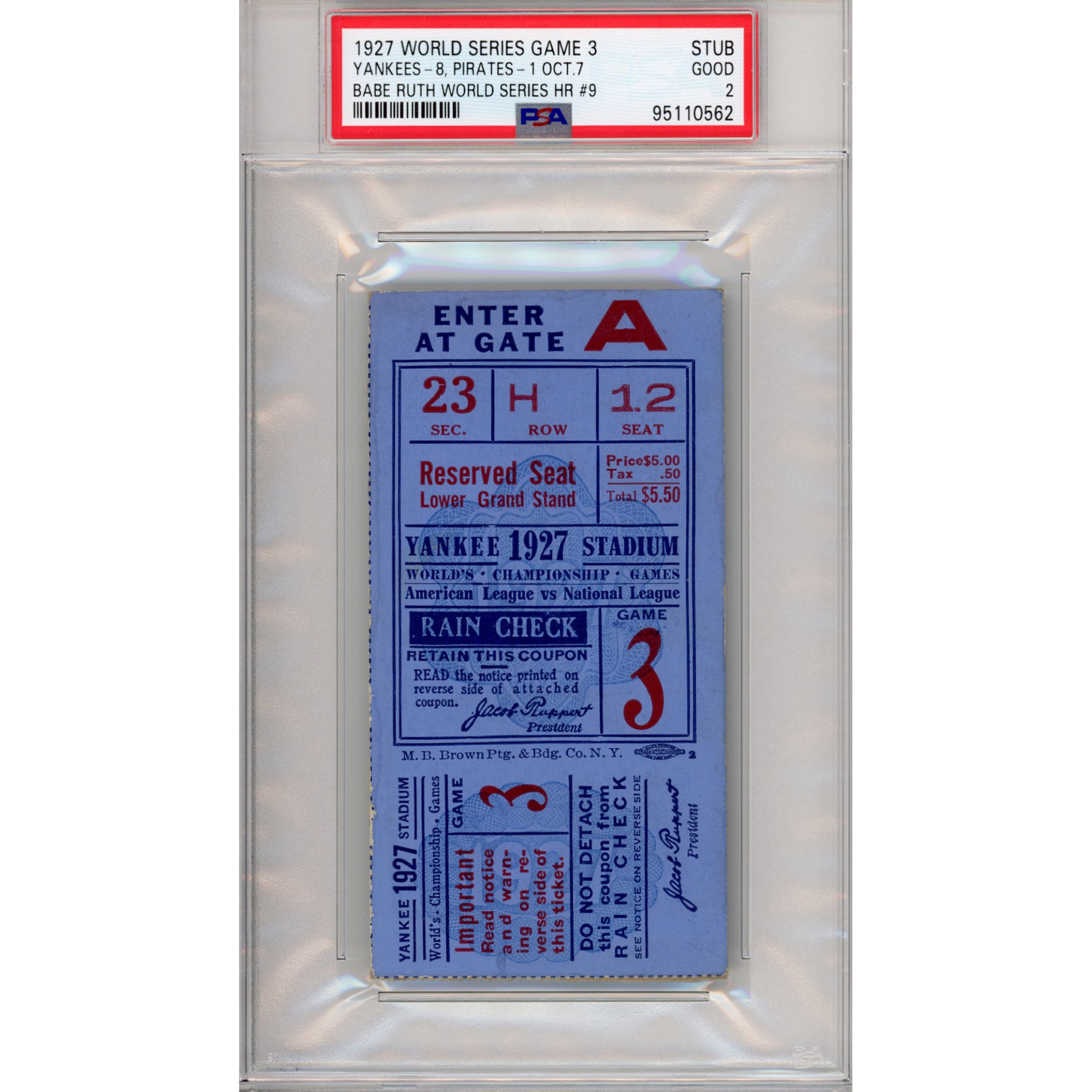 1927 World Series Game 3 Ticket Stub Good 2 (PSA/DNA - 95110562)