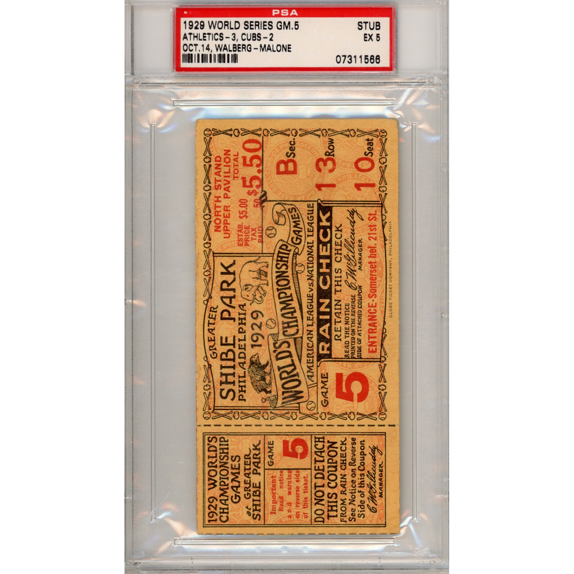 1929 World Series Game 5 Ticket Stub EX 5 (PSA/DNA)