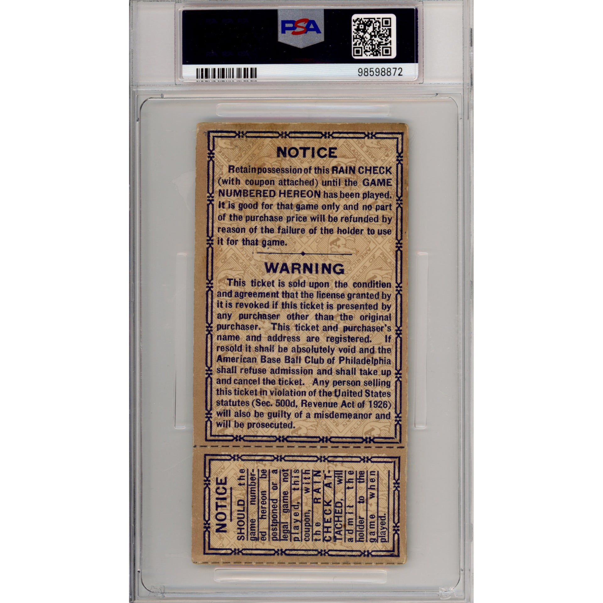 1930 World Series Game 6 Ticket Stub VG-EX 4 (PSA/DNA)