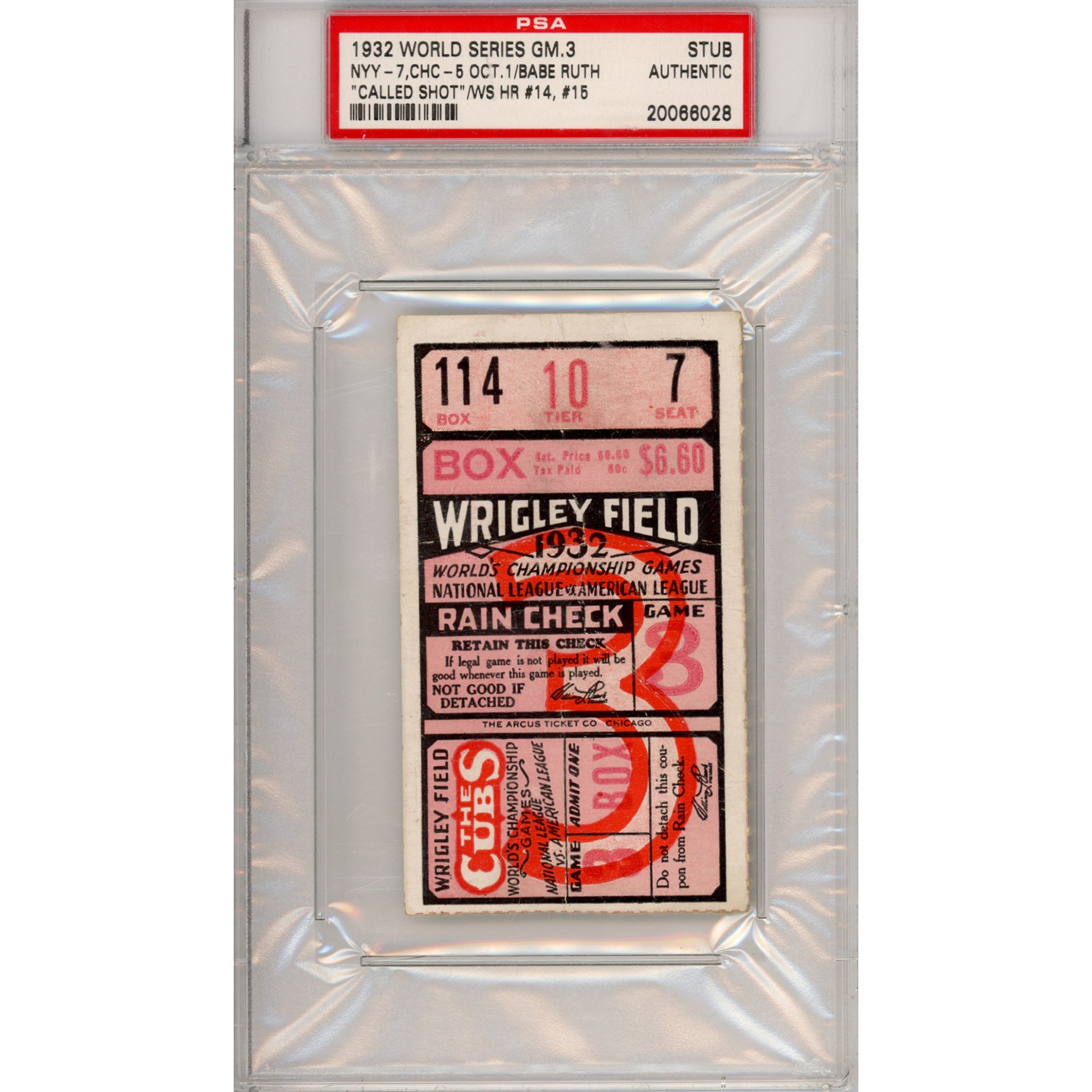 1932 World Series Game 3 Ticket Stub Authentic (PSA/DNA)