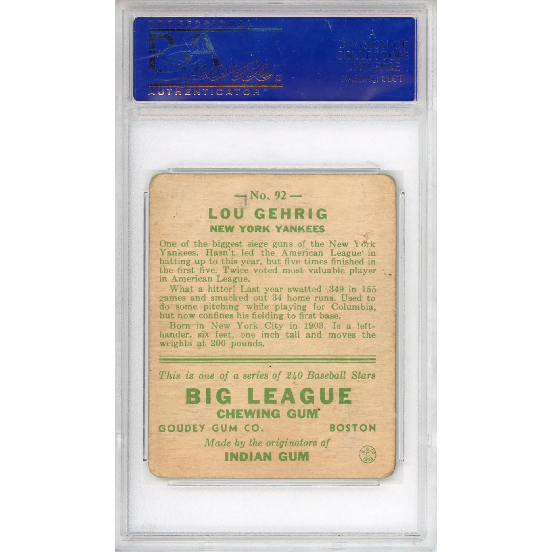 1933 Goudey Lou Gehrig #92 Good 2 (PSA/DNA)