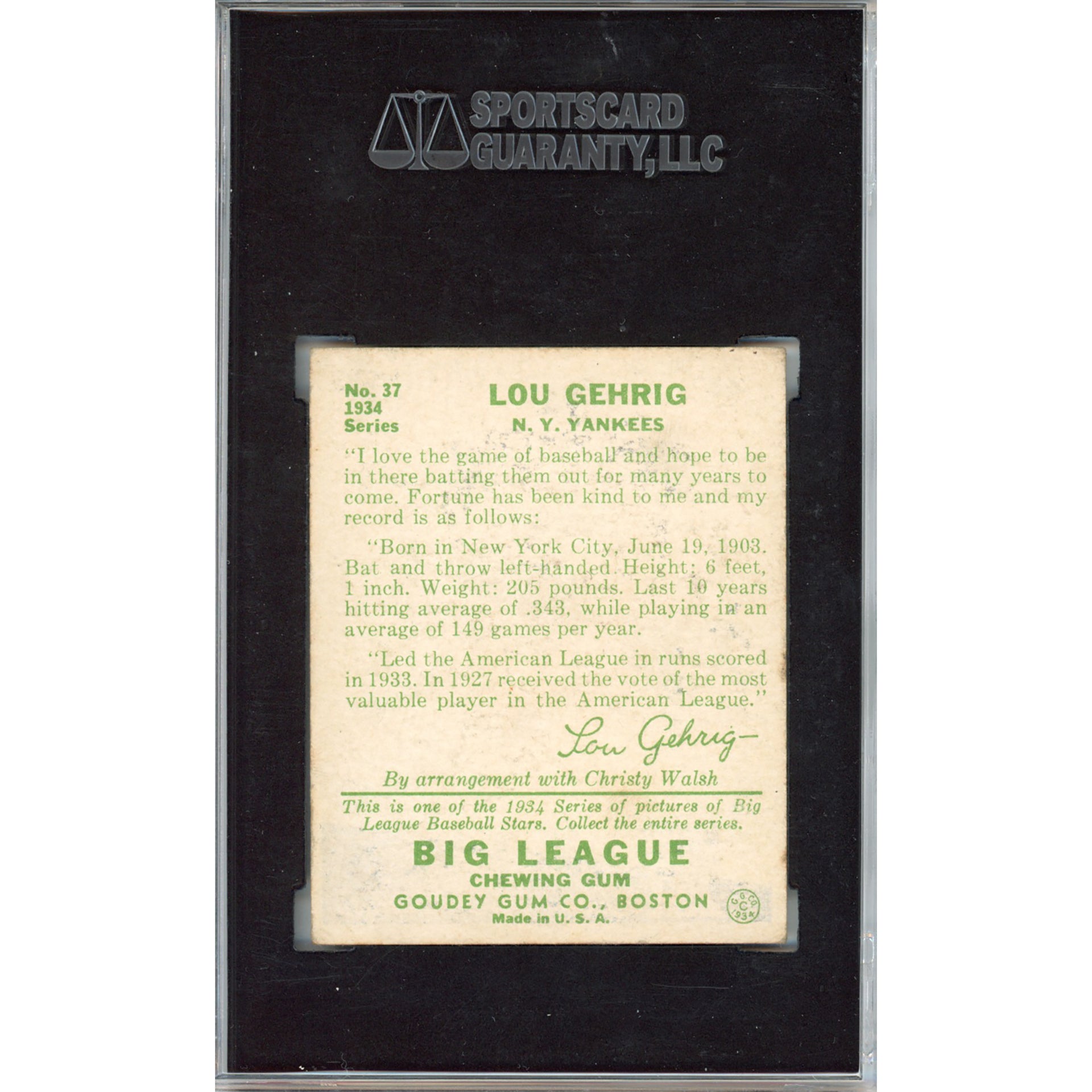 1934 Goudey Lou Gehrig #37 EX 5 (60) (SGC)