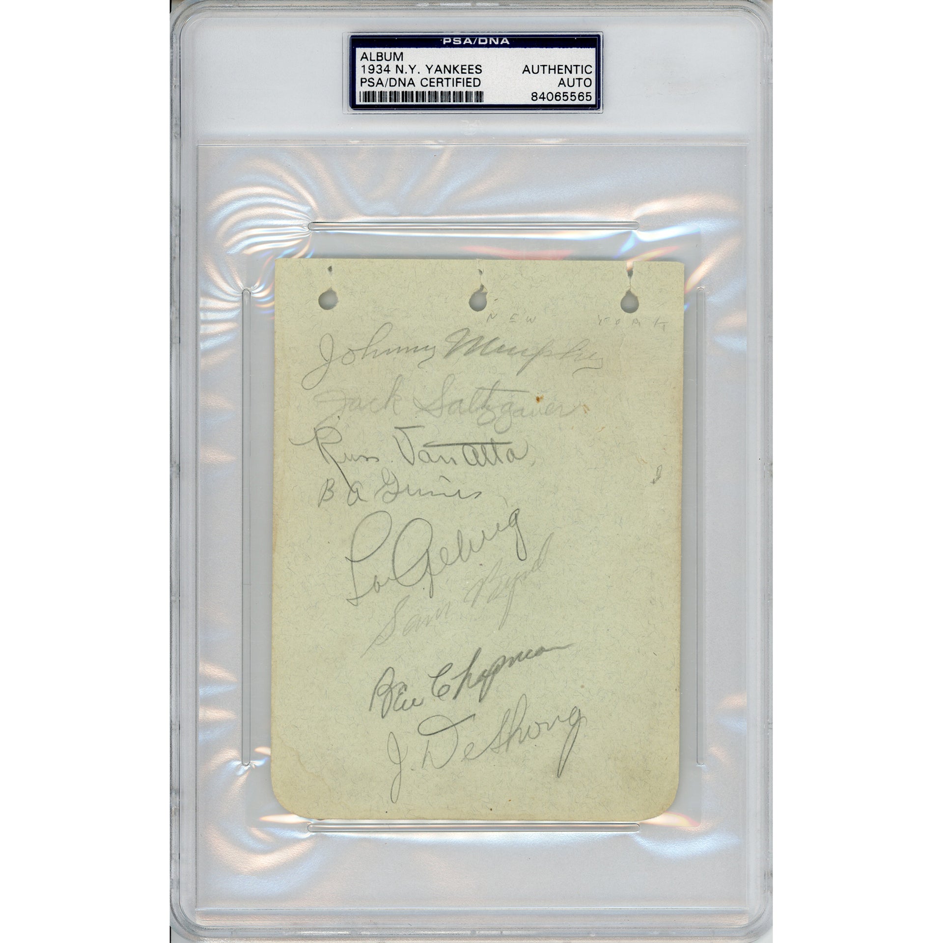 Lou Gehrig 1934 Yankees Album Page (PSA/DNA)