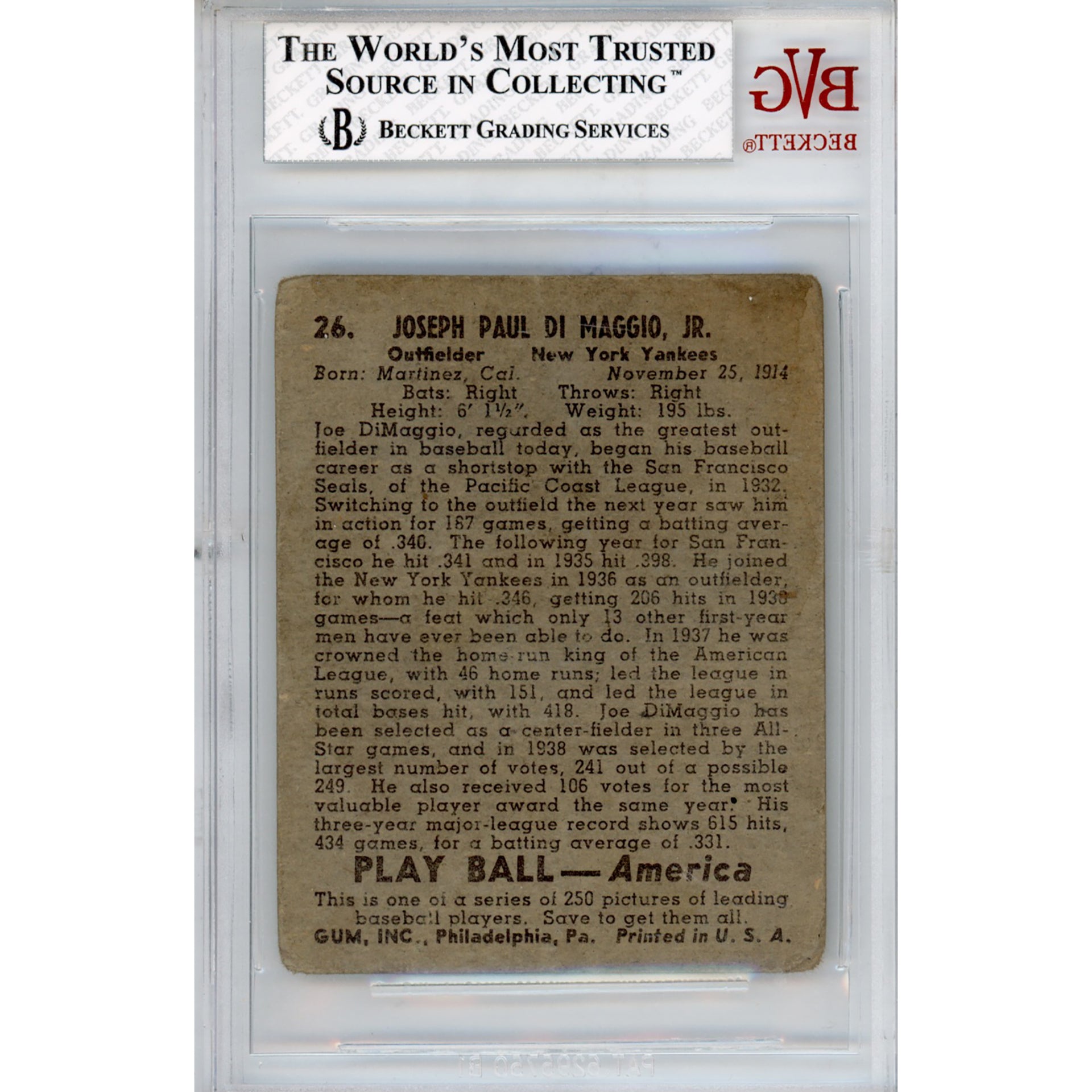 1939 Play Ball Joe DiMaggio #26 Good 2 (Beckett)