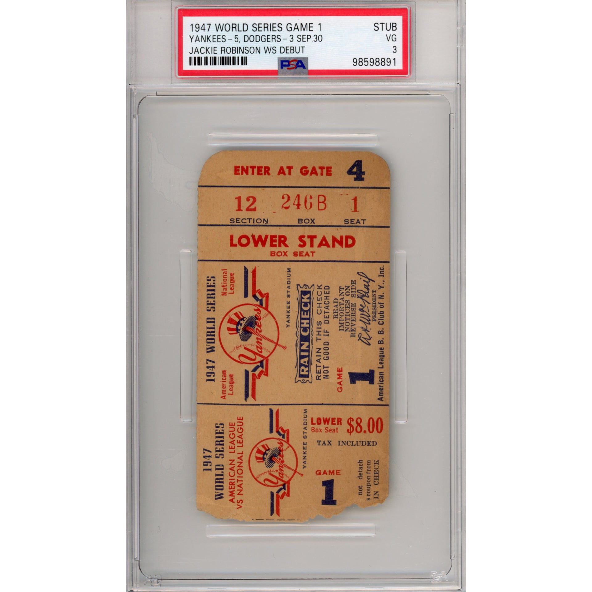 1947 World Series Game 1 Ticket Stub VG 3 (PSA/DNA - 98598891)