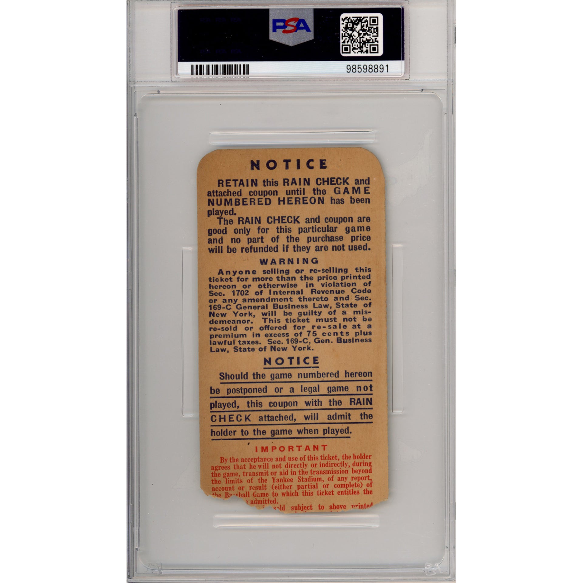 1947 World Series Game 1 Ticket Stub VG 3 (PSA/DNA - 98598891)