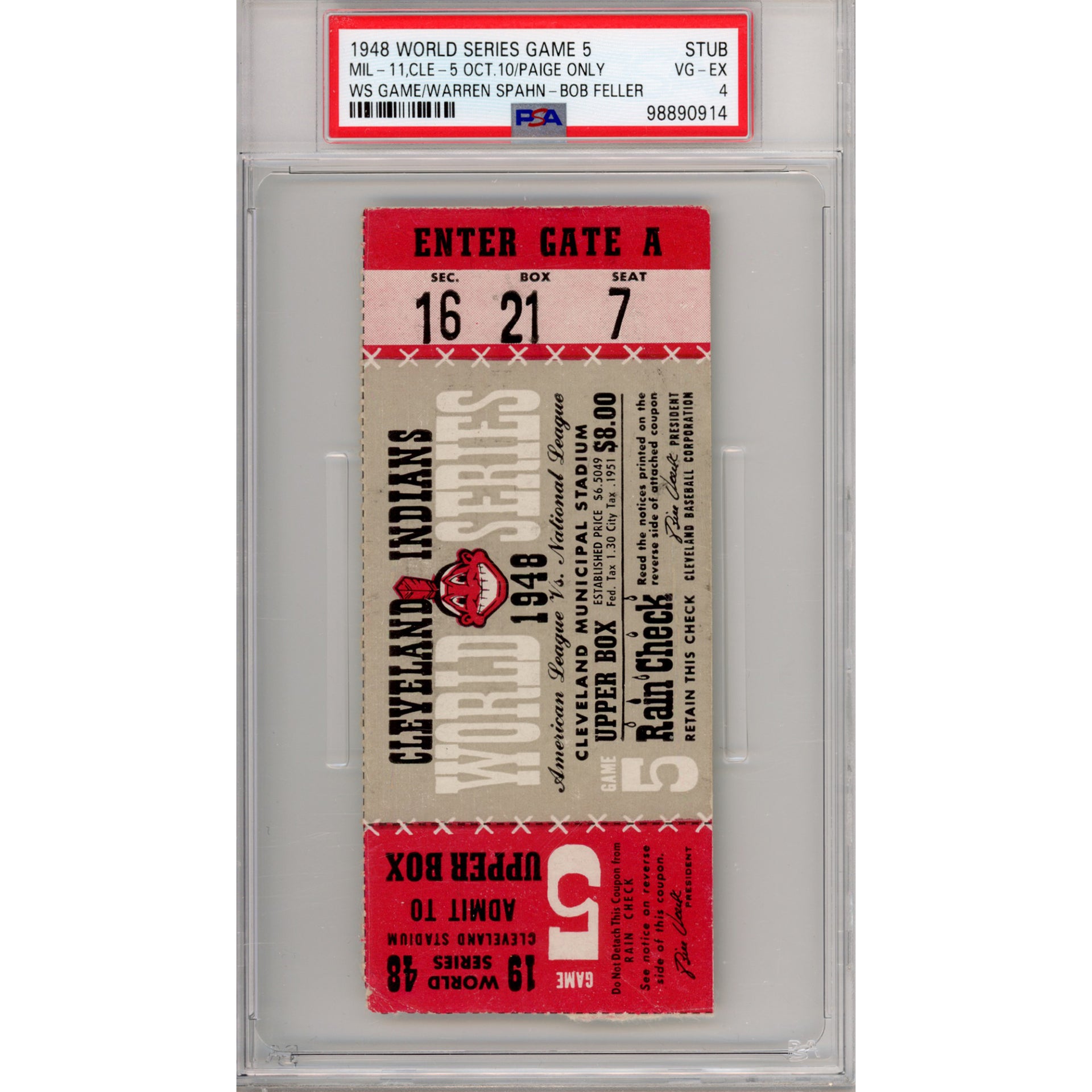 1948 World Series Game 5 Ticket Stub VG-EX 4 (PSA/DNA)