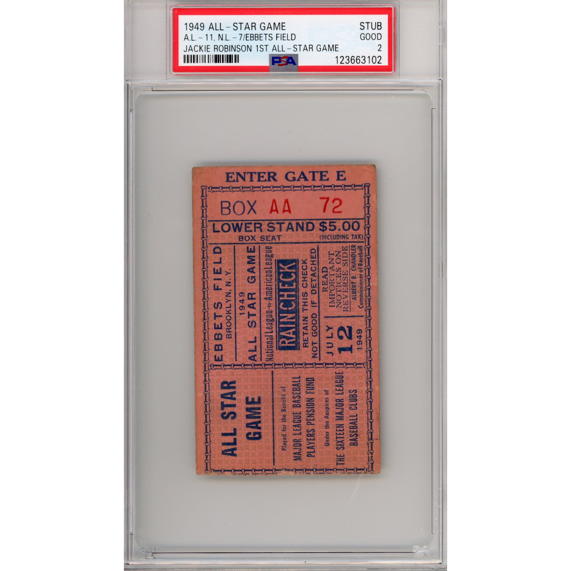 1949 Major League All Star Game Ticket Stub Good 2 (PSA/DNA)
