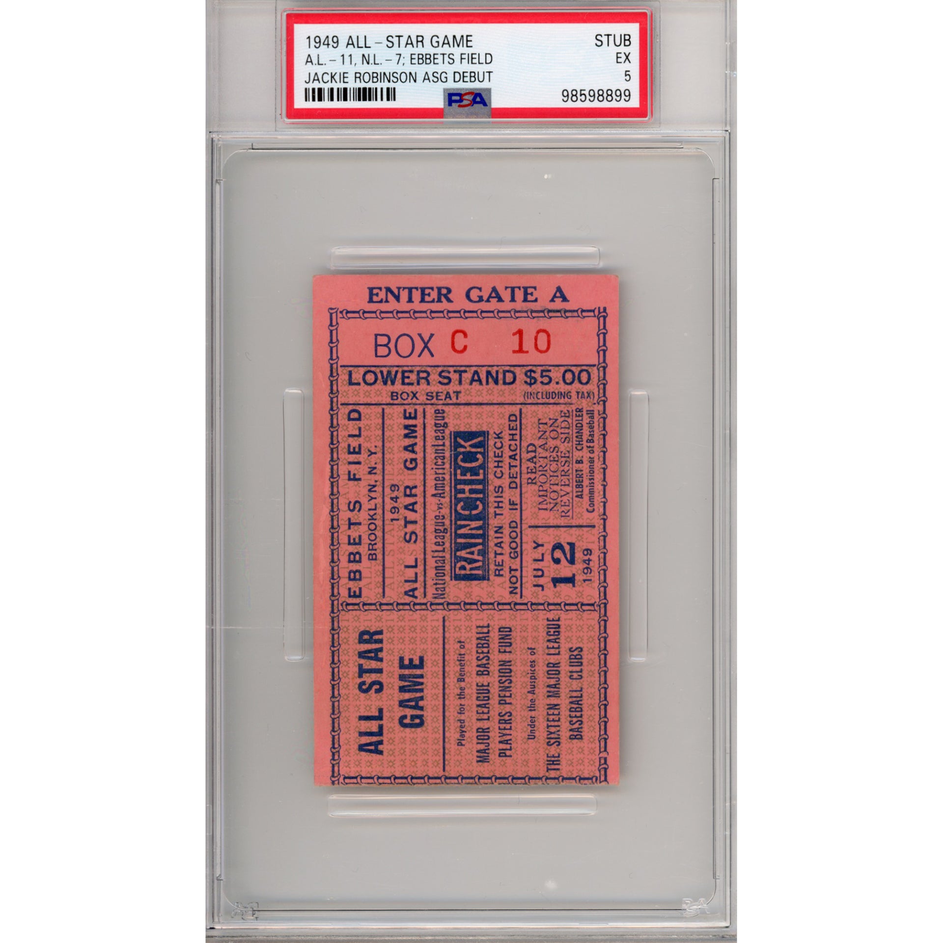 1949 Major League All Star Game Ticket Stub EX 5 (PSA/DNA)