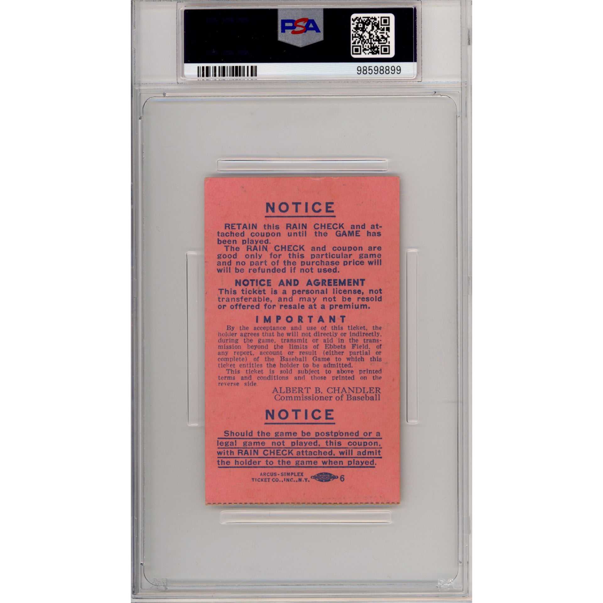 1949 Major League All Star Game Ticket Stub EX 5 (PSA/DNA)