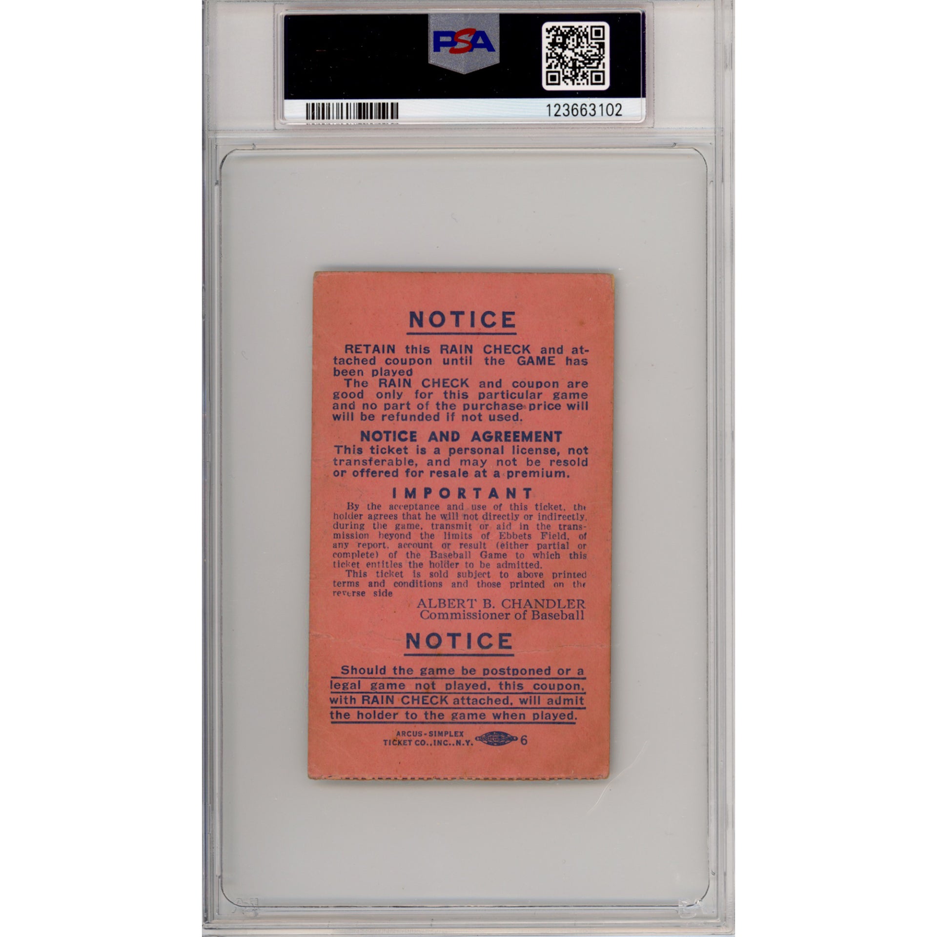 1949 Major League All Star Game Ticket Stub Good 2 (PSA/DNA)