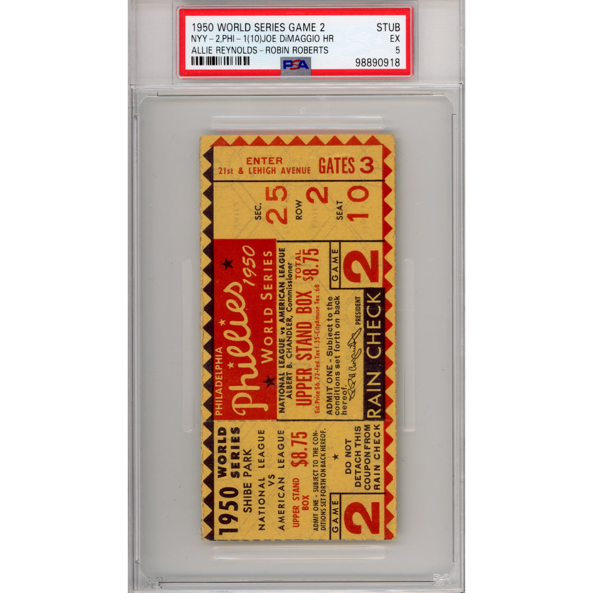 1950 World Series Game 2 Ticket Stub EX 5 (PSA/DNA)