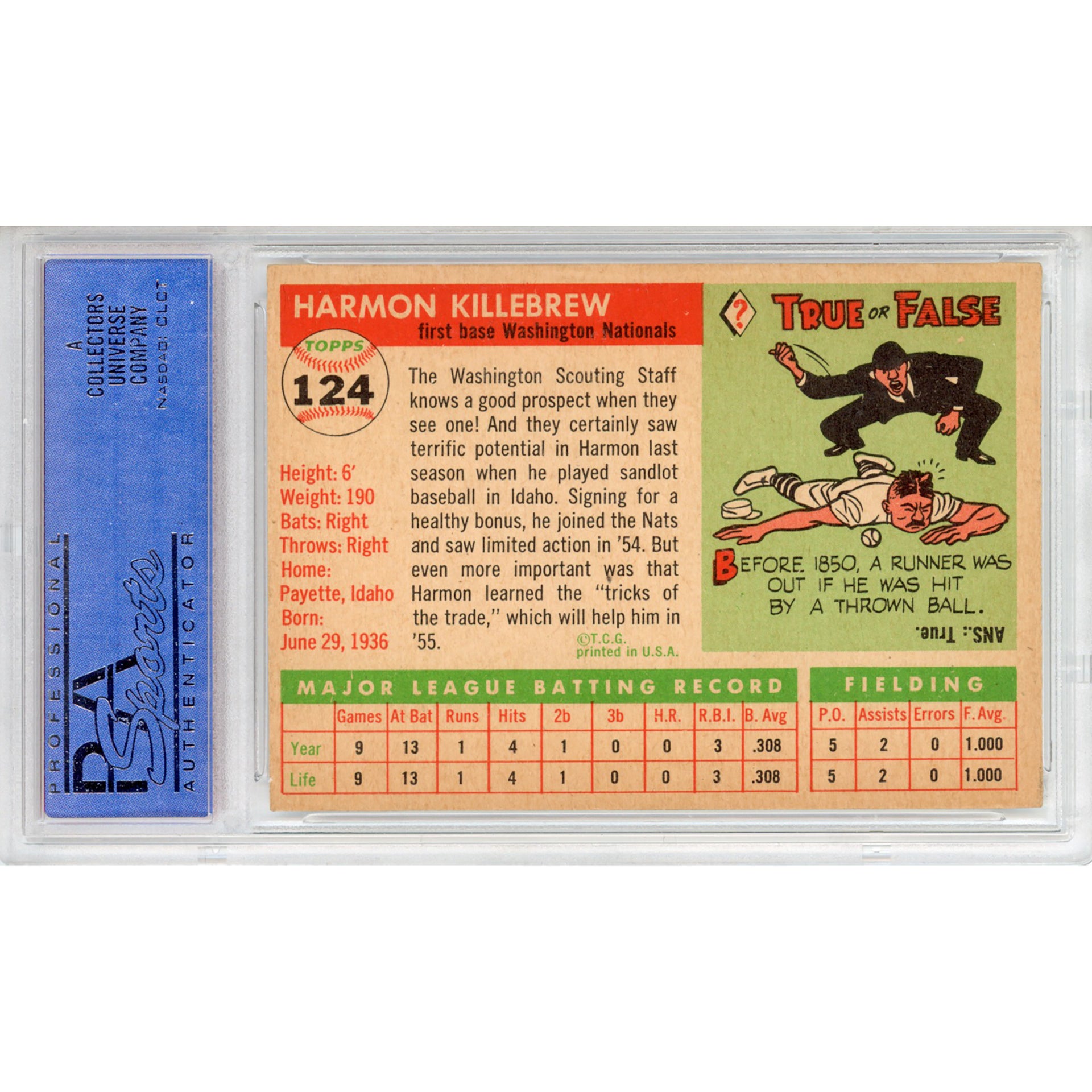 1955 Topps Harmon Killebrew #124 NM 7 (PSA/DNA)
