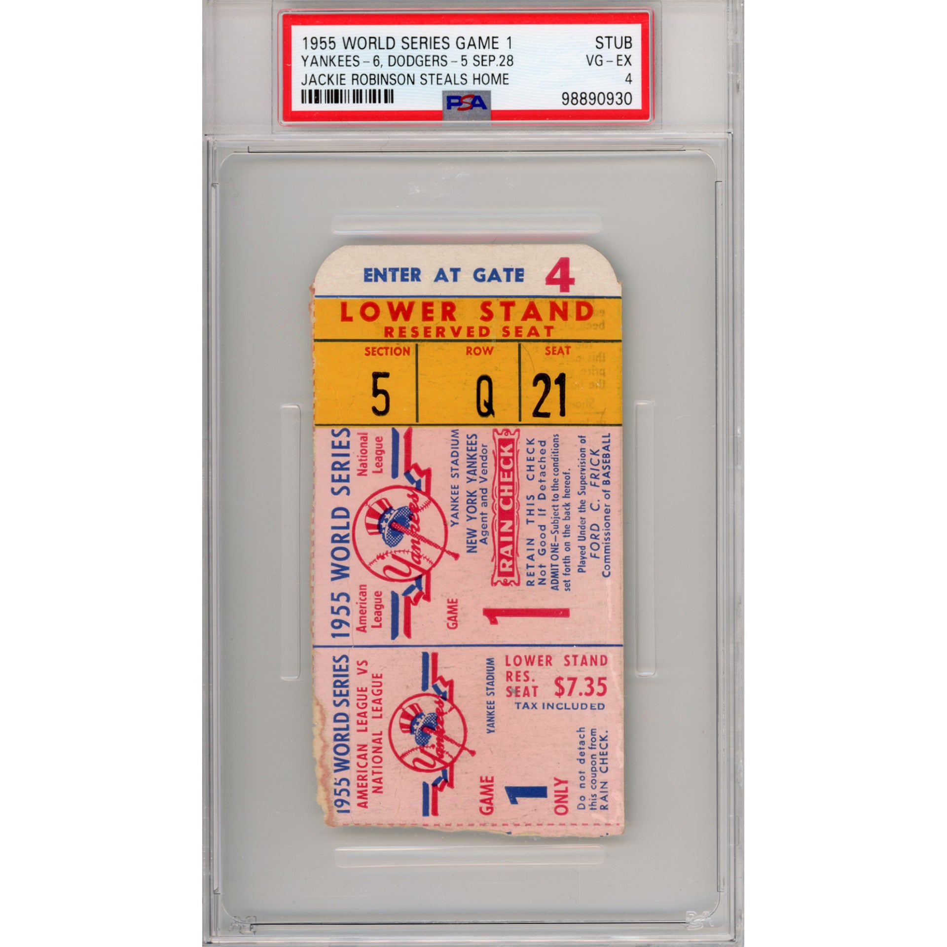 1955 World Series Game 1 Ticket Stub VG-EX 4 (PSA/DNA)
