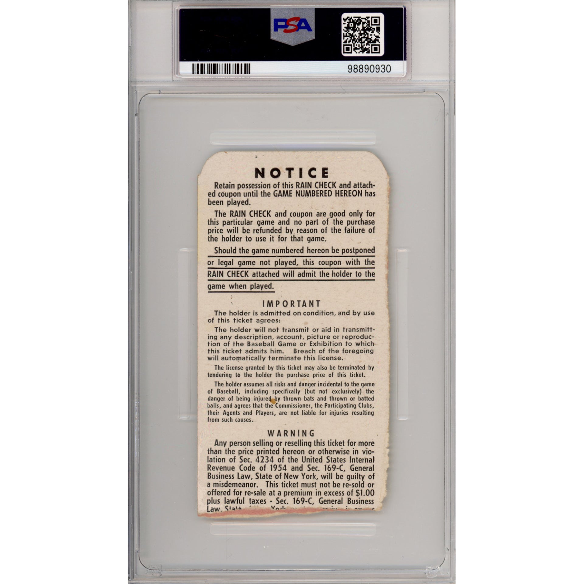 1955 World Series Game 1 Ticket Stub VG-EX 4 (PSA/DNA)