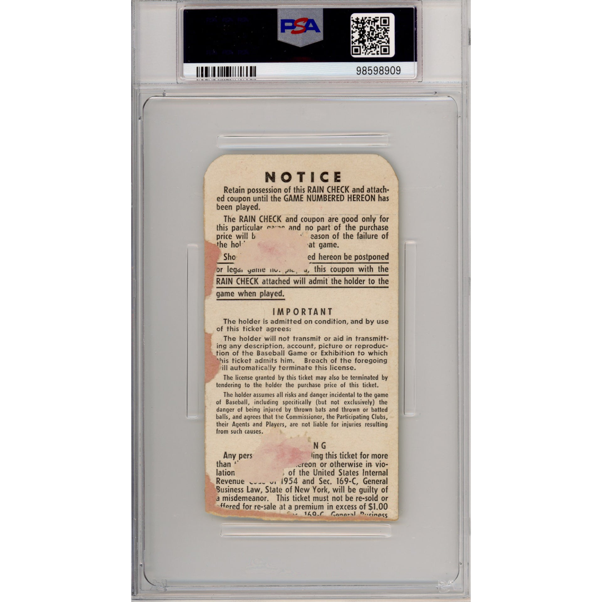 1955 World Series Game 7 Ticket Stub FR 1.5 (PSA/DNA)