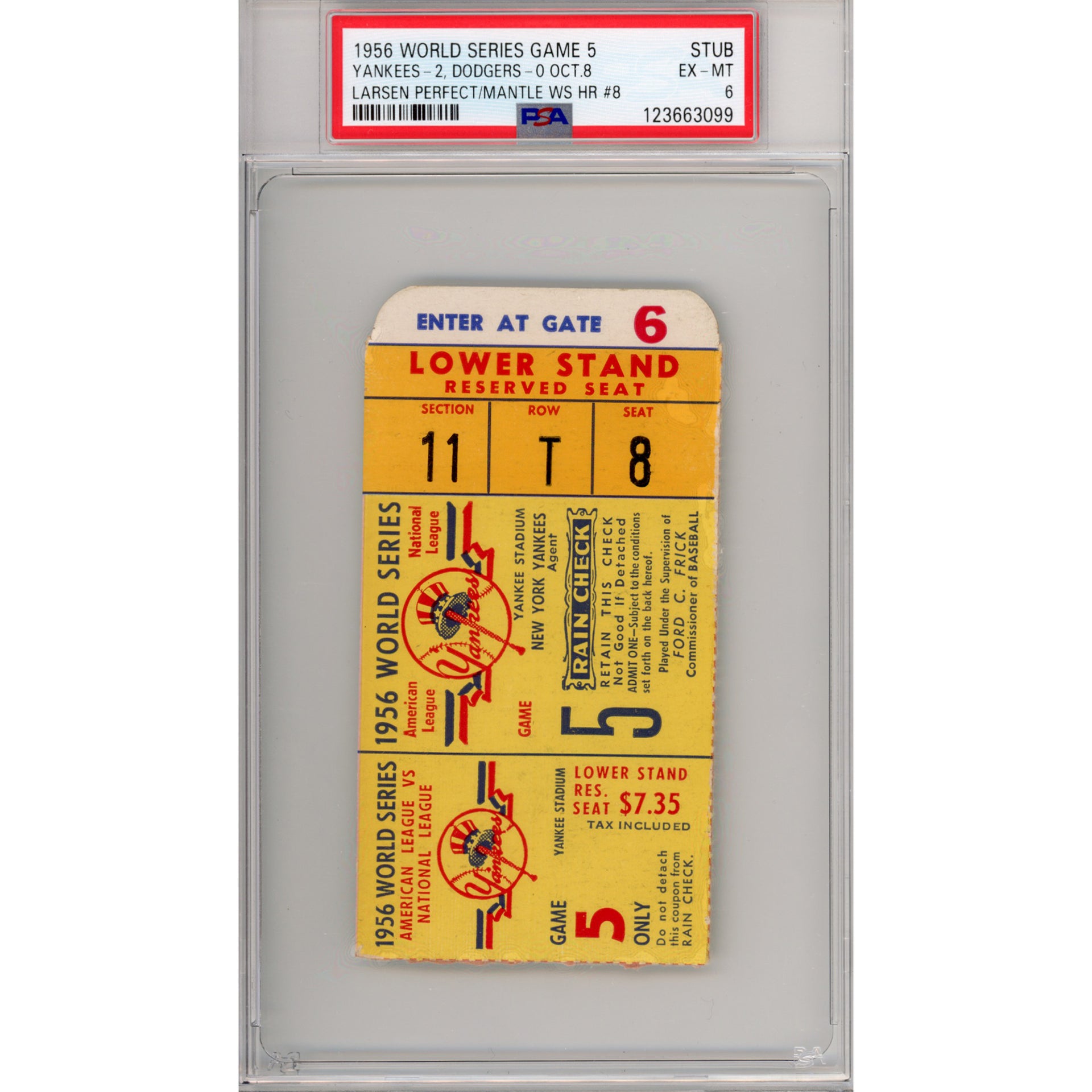 1956 World Series Game 5 Ticket Stub EX-MT 6 (PSA/DNA)
