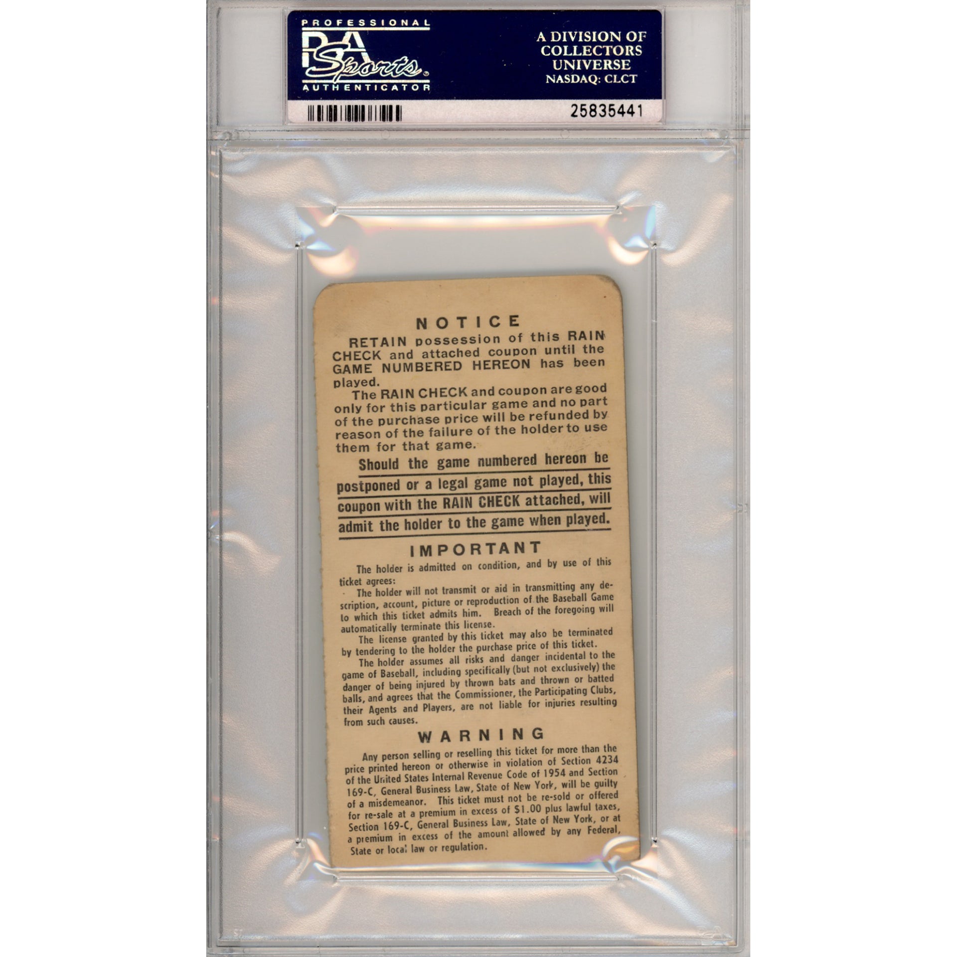 1956 World Series Game 7 Ticket Stub Authentic (PSA/DNA)