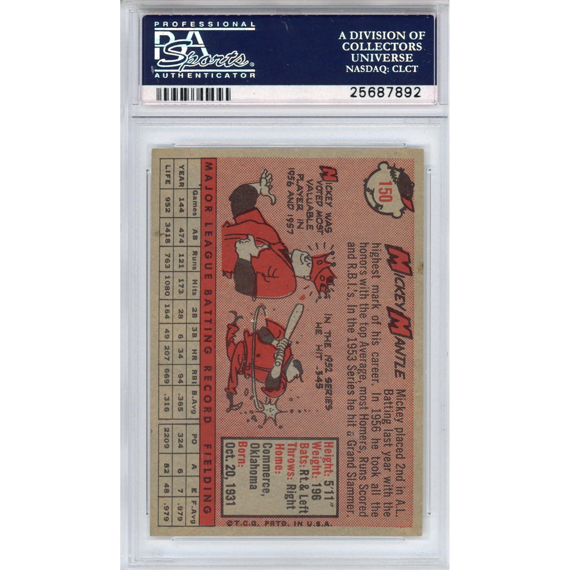 1958 Topps Mickey Mantle #150 EX-MT 6 (PSA/DNA)