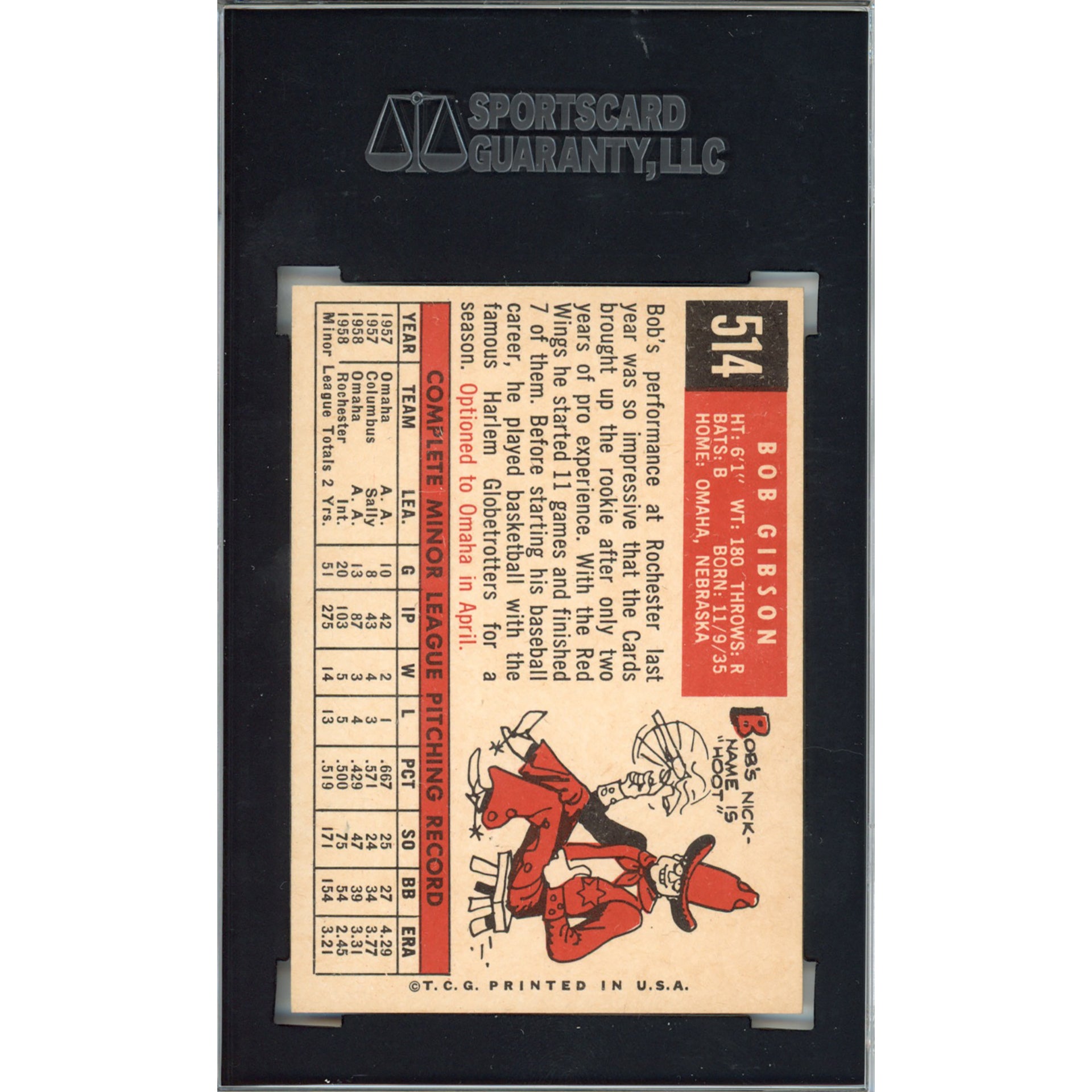 1959 Topps Bob Gibson #514 NM/MT+8.5 (92) (SGC)