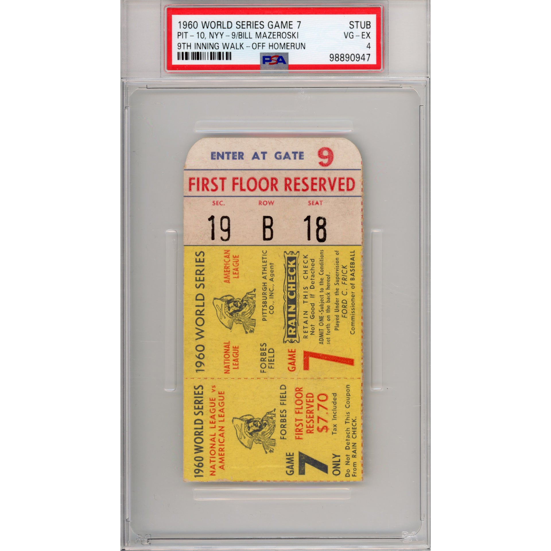 1960 World Series Game 7 Ticket Stub VG-EX 4 (PSA/DNA)
