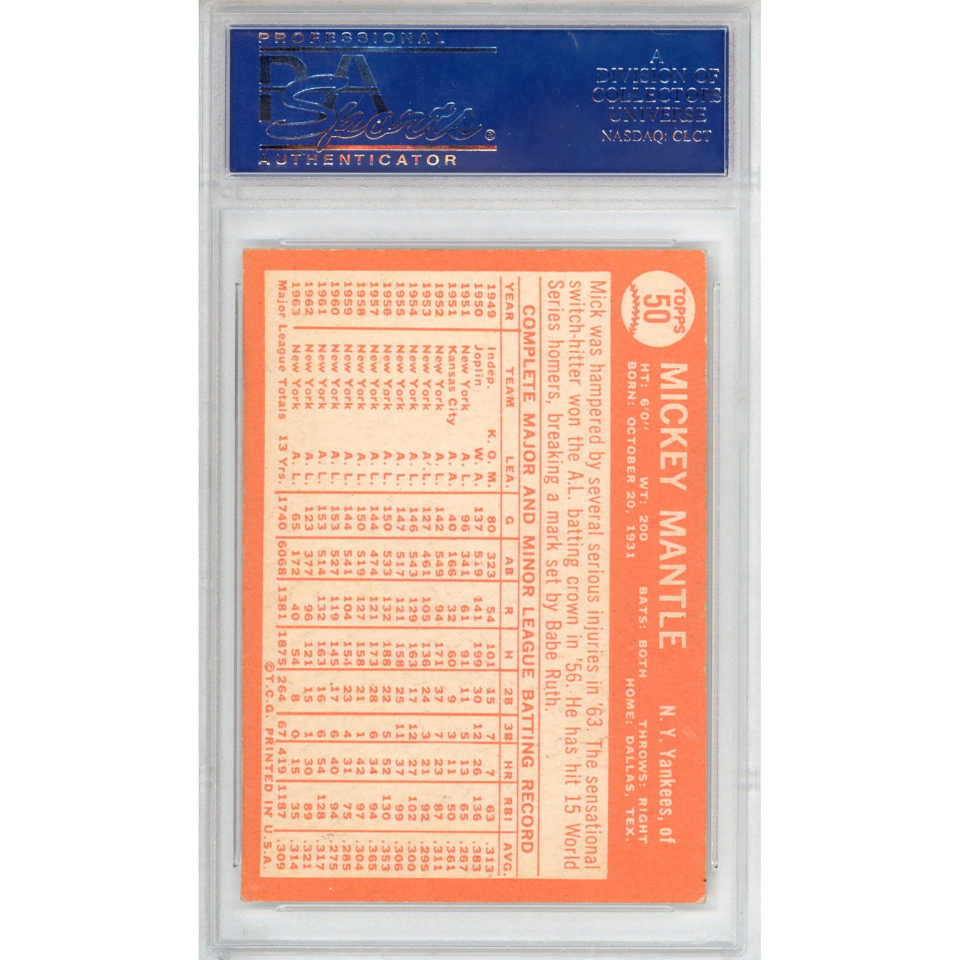 1964 Topps Mickey Mantle #50 EX-MT 6 (PSA/DNA)