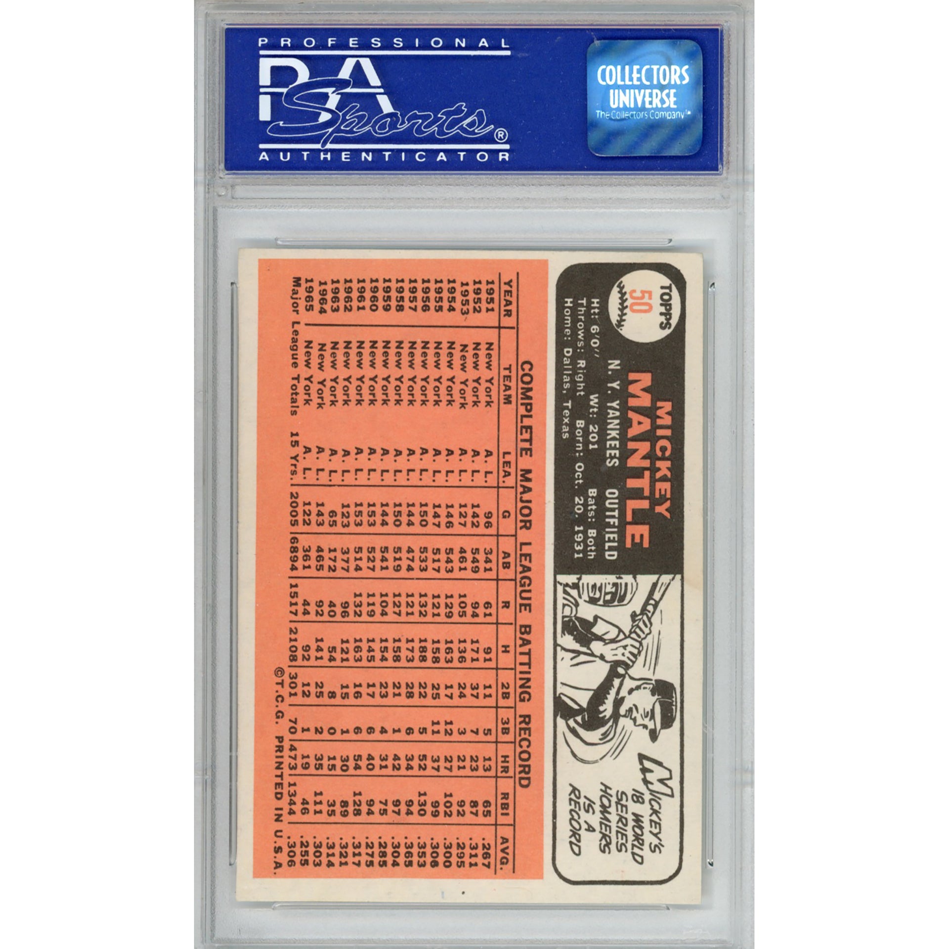 1966 Topps Mickey Mantle #50 NM-MT 8 (PSA/DNA)