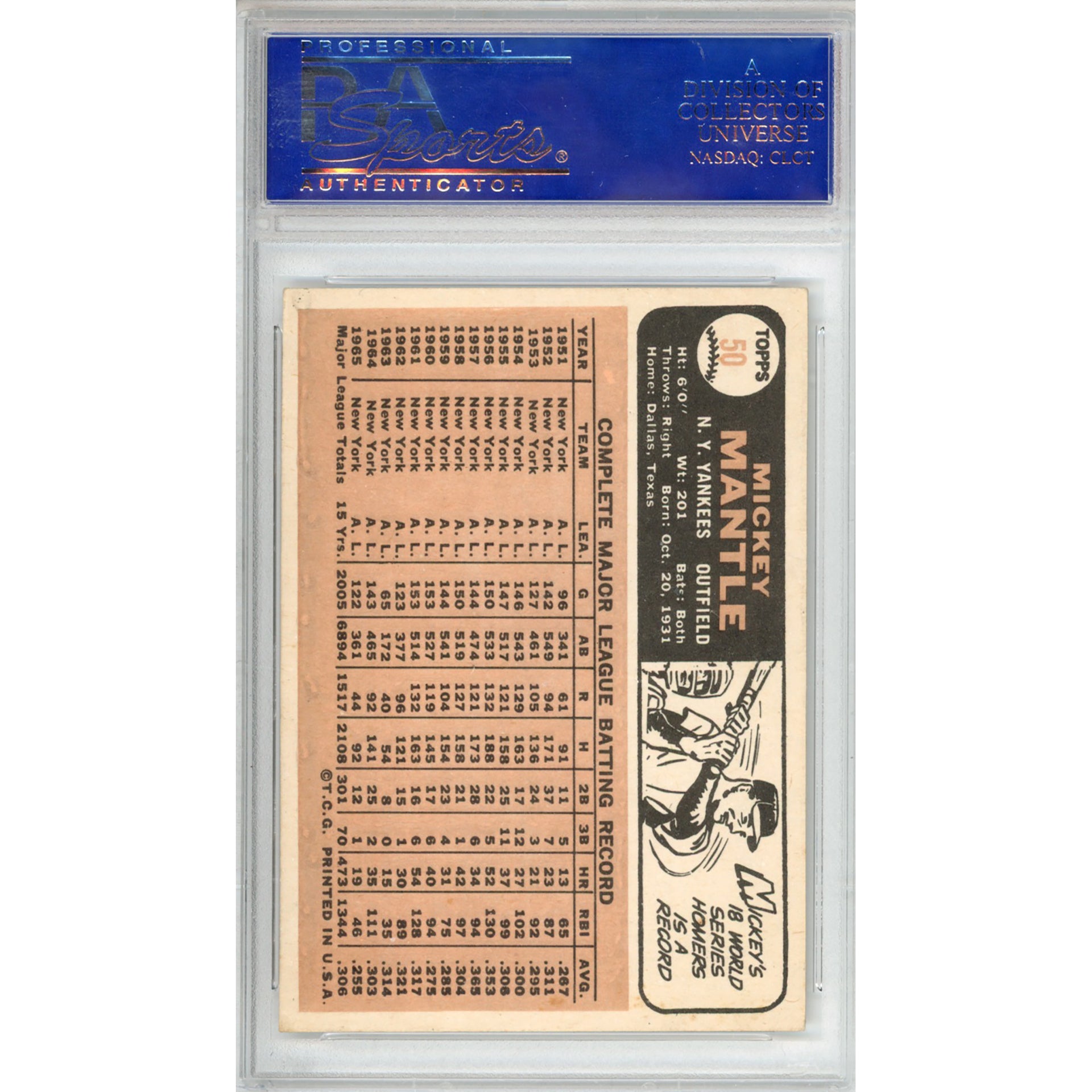 1966 Topps Mickey Mantle #50 EX 5 (PSA/DNA)