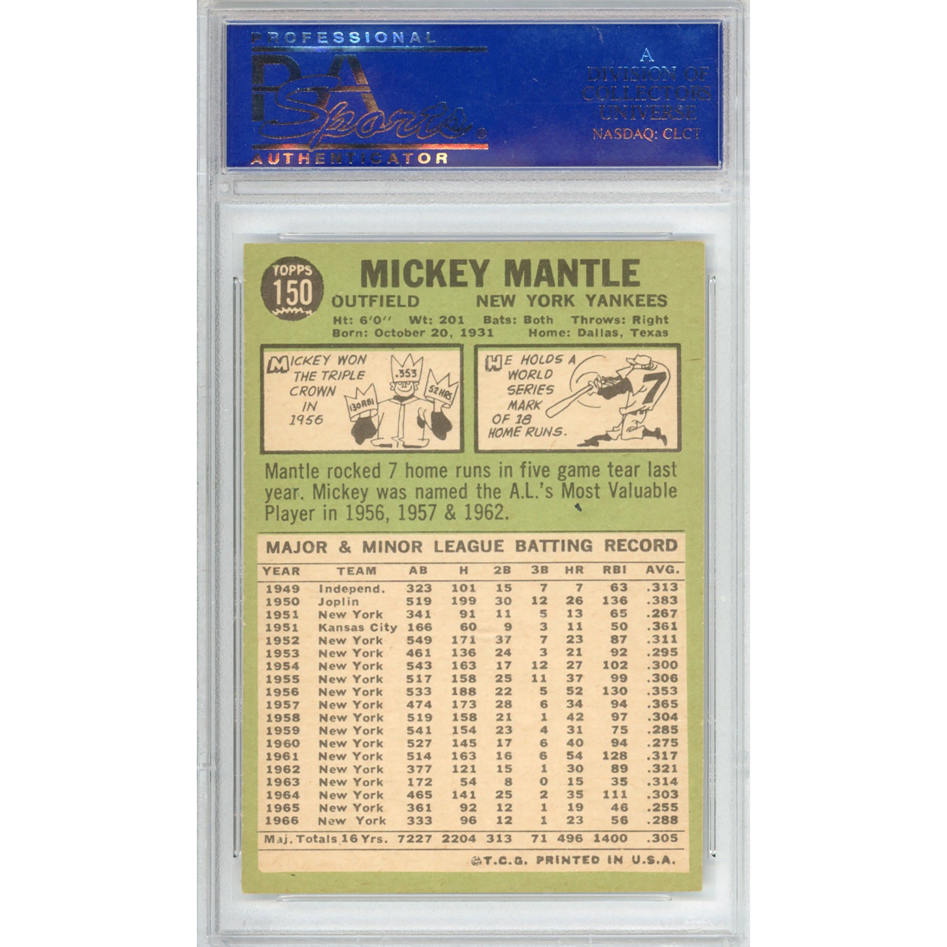 1967 Topps Mickey Mantle #150 NM-MT 8 (PSA/DNA)