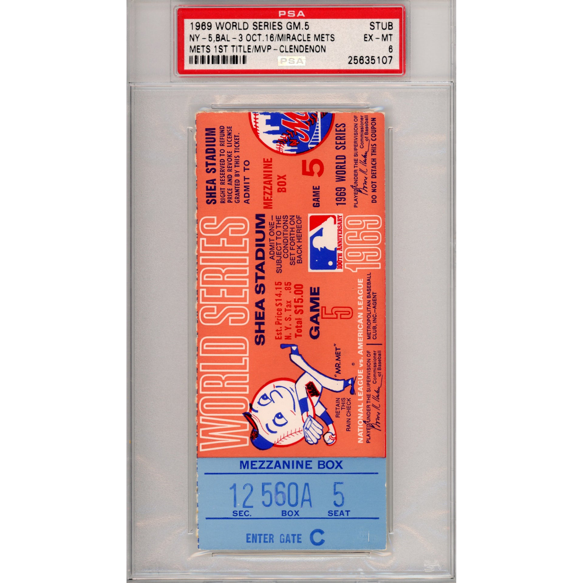 1969 World Series Game 5 Ticket Stub EX-MT 6 (PSA/DNA)