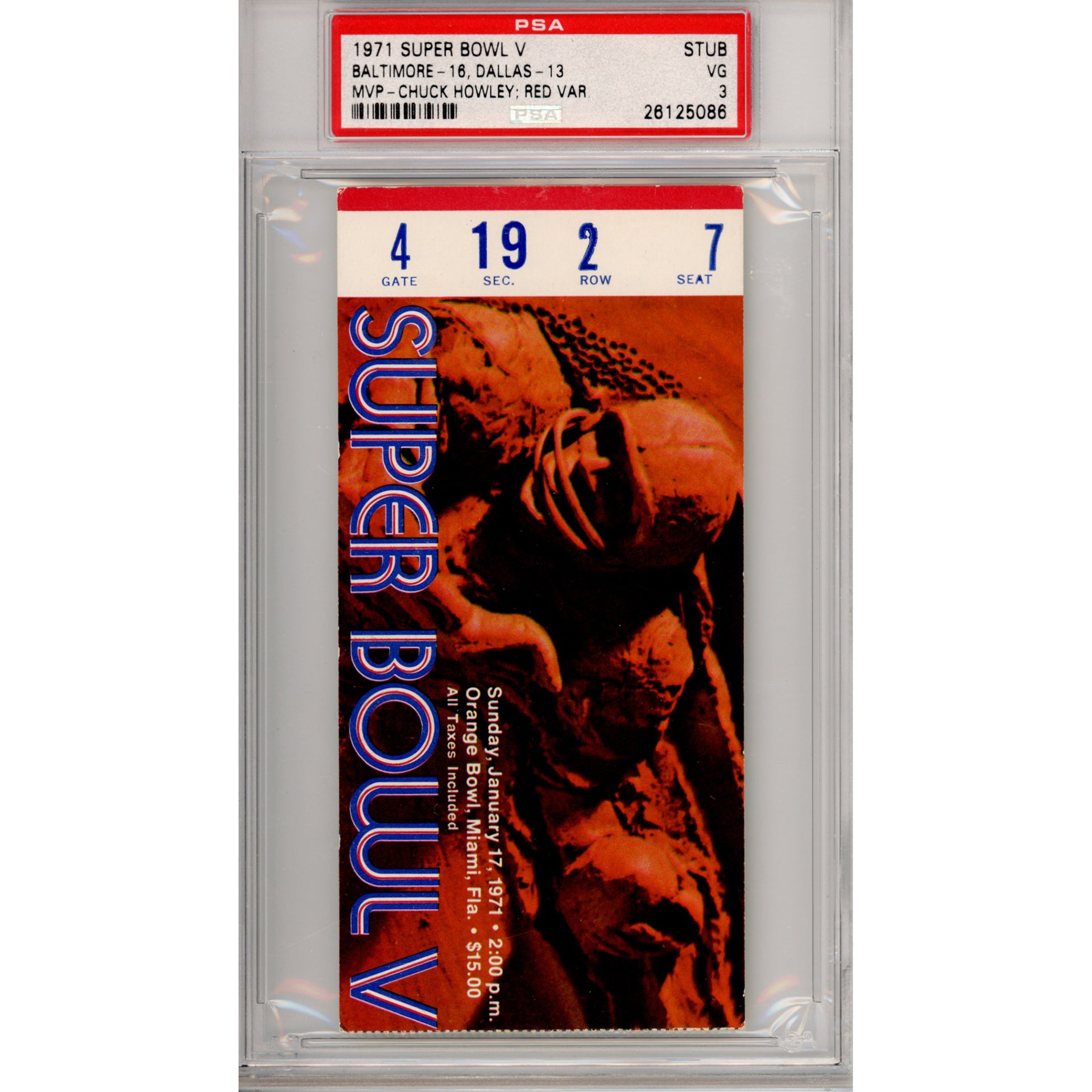 1971 Super Bowl V Ticket Stub VG 3 (PSA/DNA)