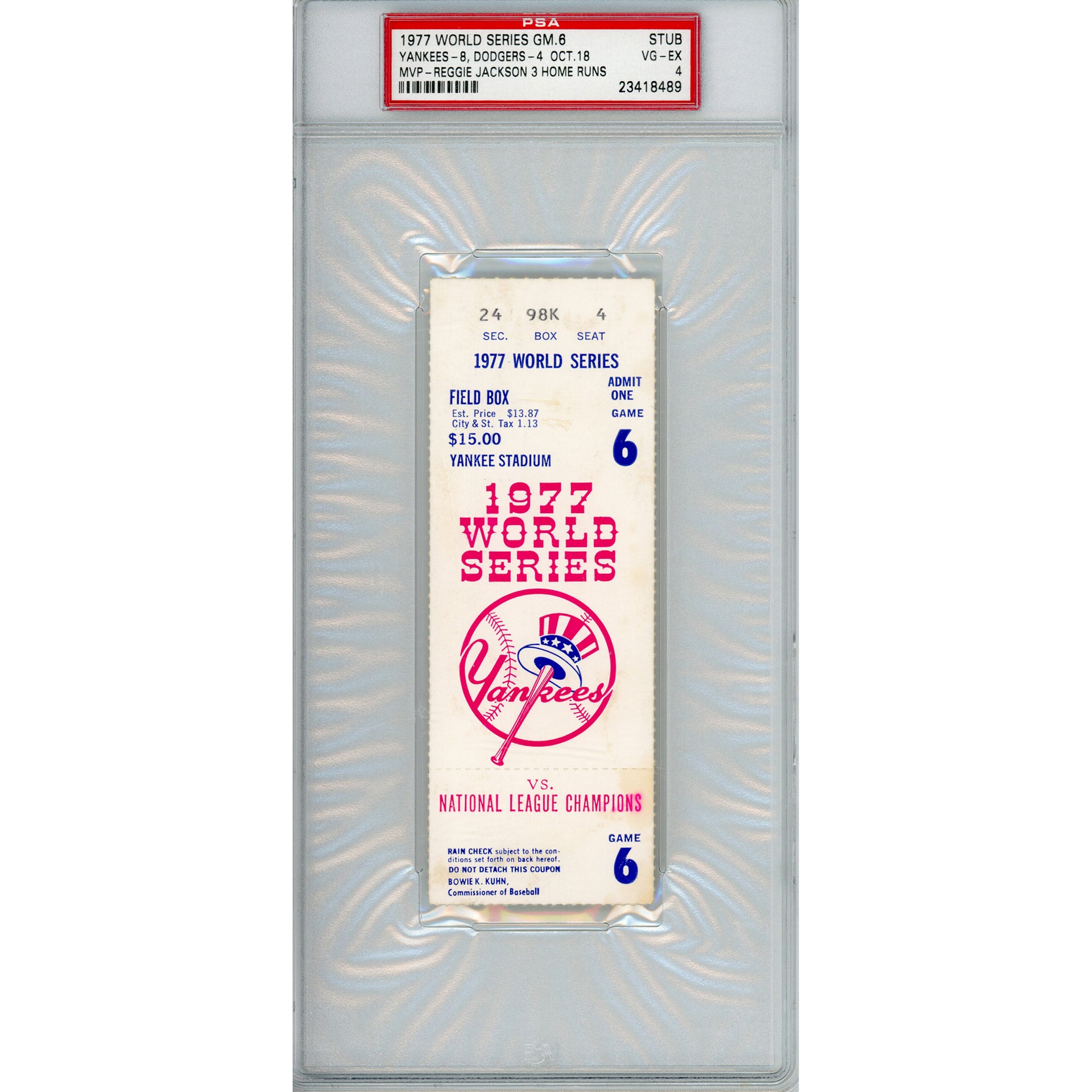 1977 World Series Game 6 Ticket Stub VG-EX 4 (PSA/DNA)