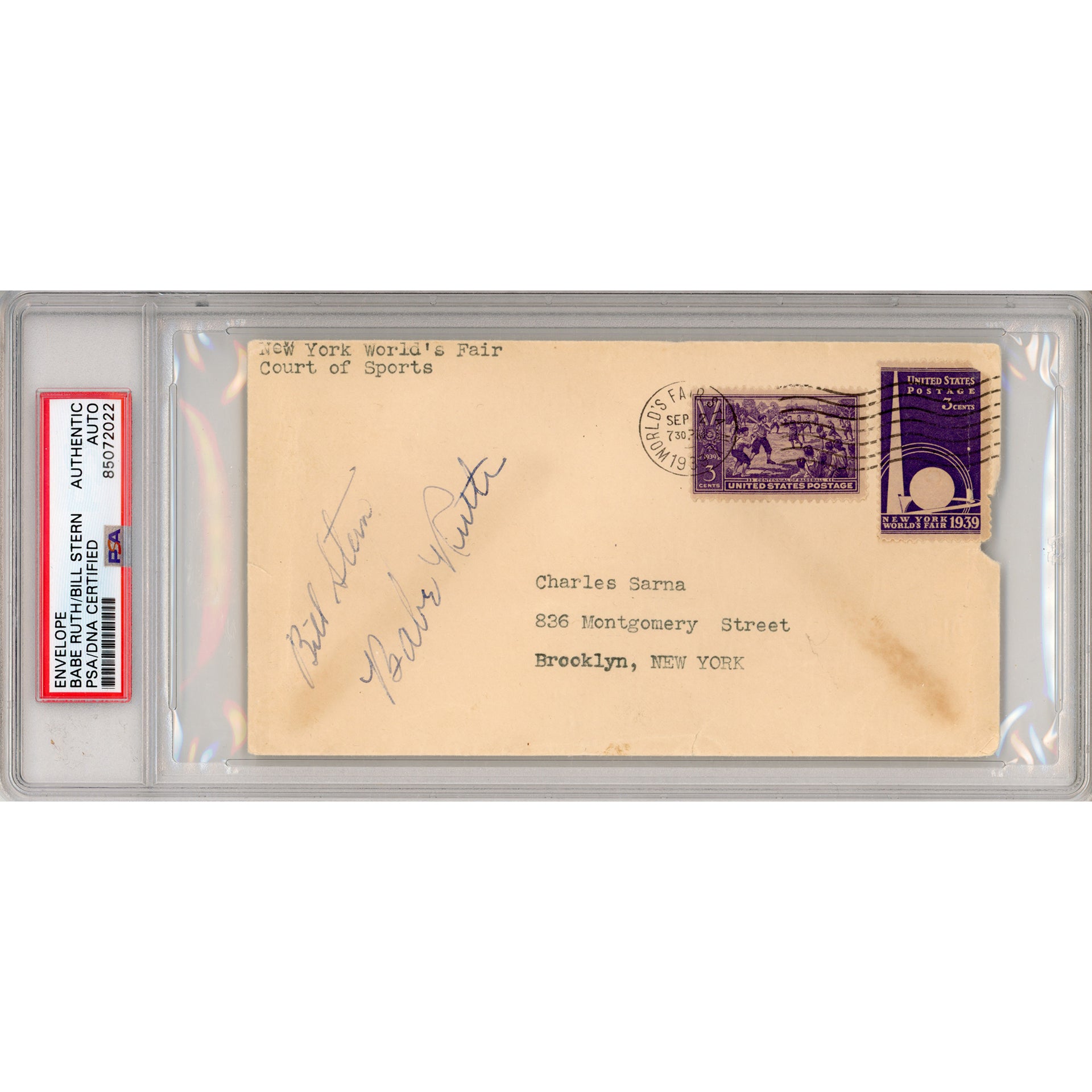 Babe Ruth & Bill Stern Signed 1939 Envelope (PSA/DNA)