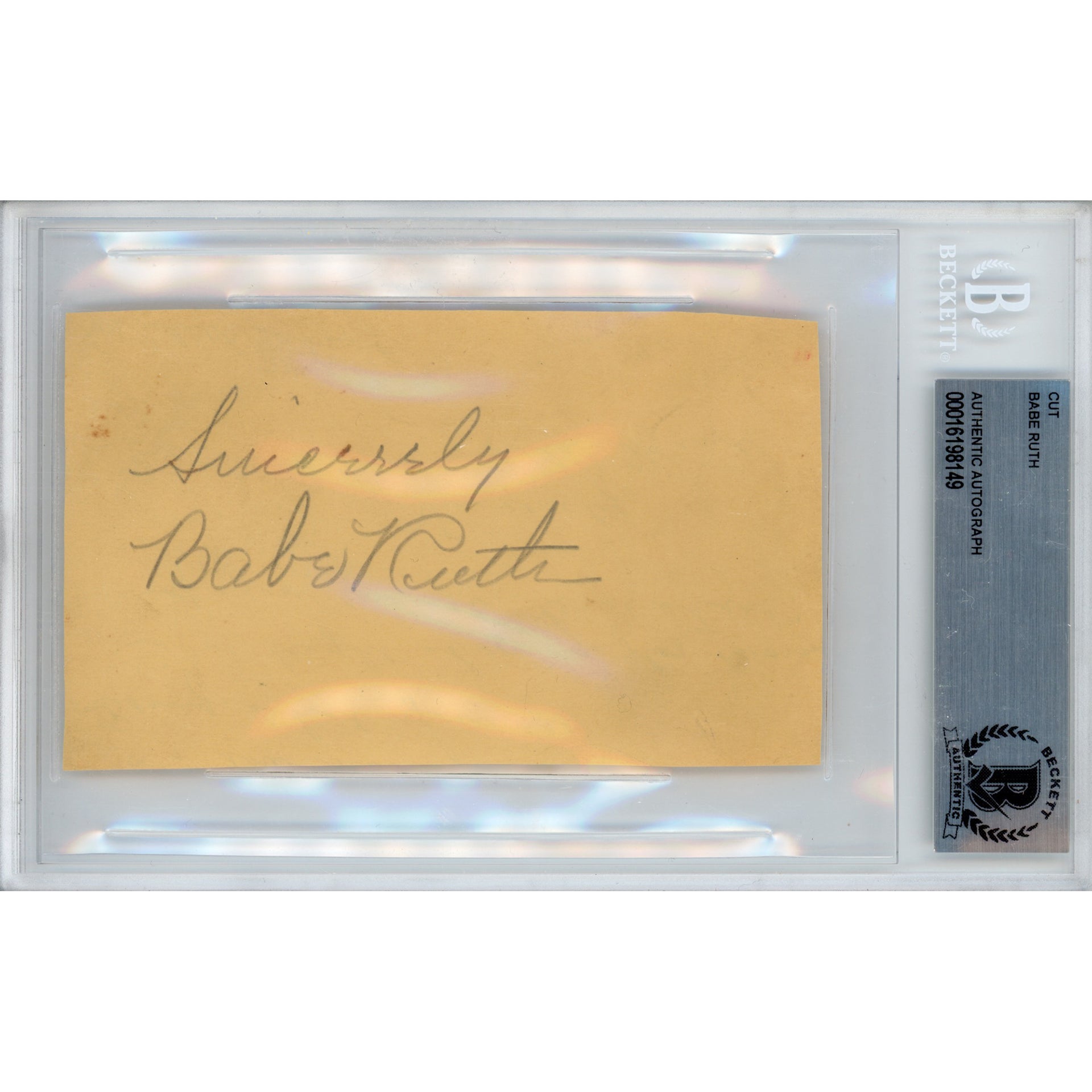 Babe Ruth Signed "Sincerely" Cut (Beckett)