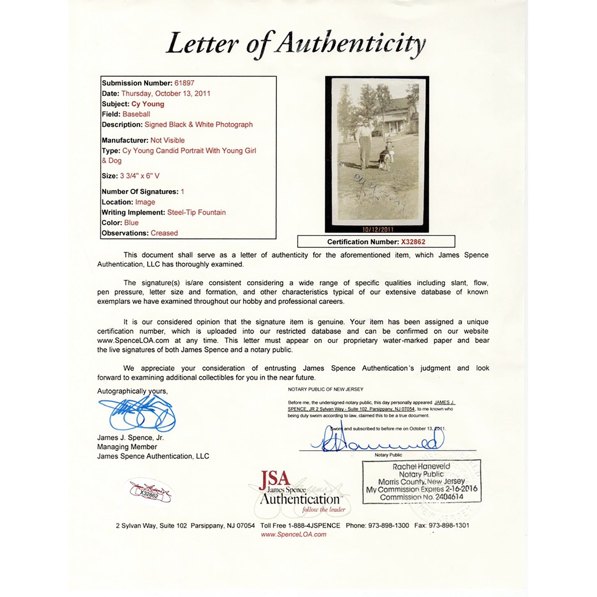 Cy Young Signed 4"6" Photo (PSA/DNA)