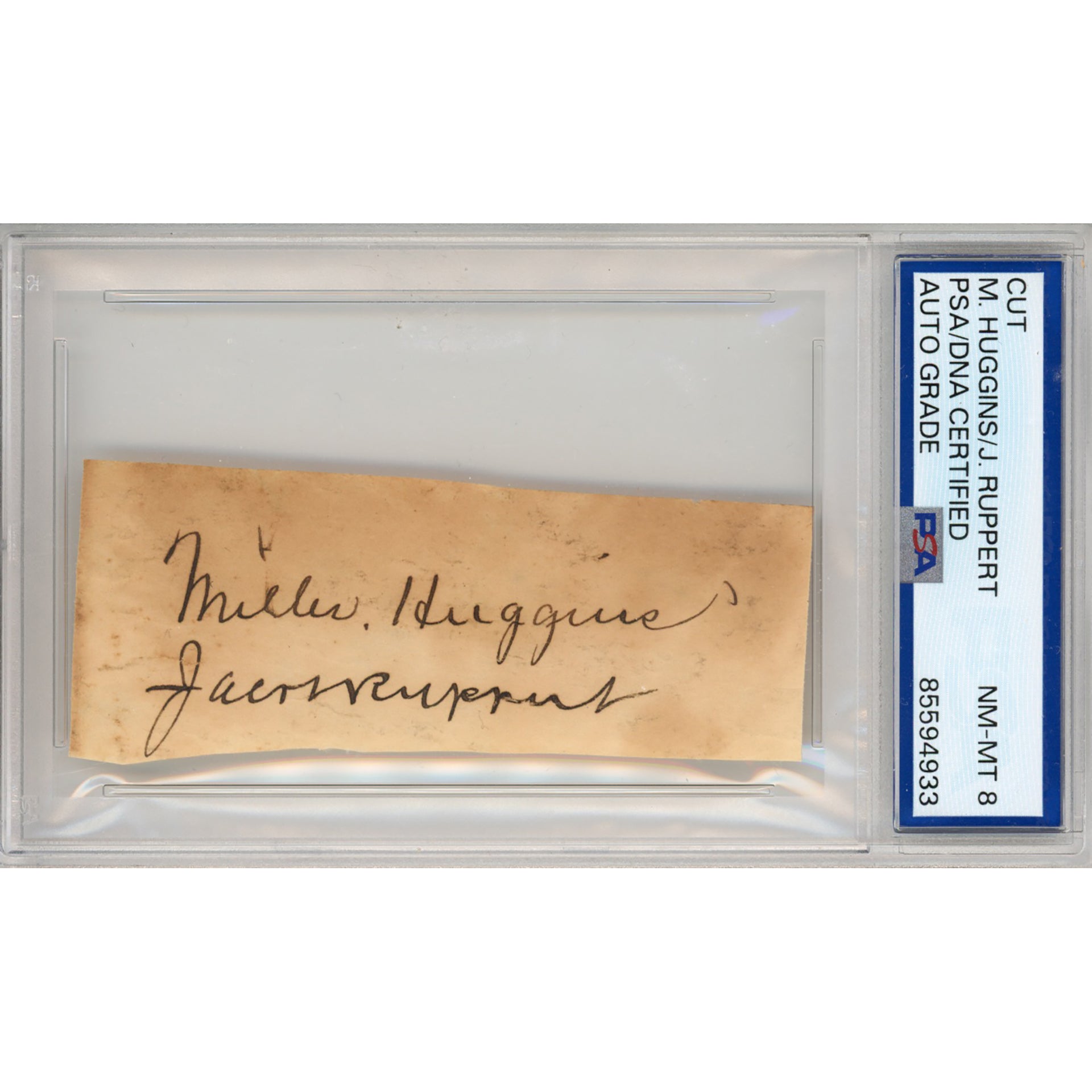 Miller Huggins & Jacob Ruppert Incredibly Scarce Dual Cut Autographs (PSA/DNA) - Auto Grade NM-MT 8