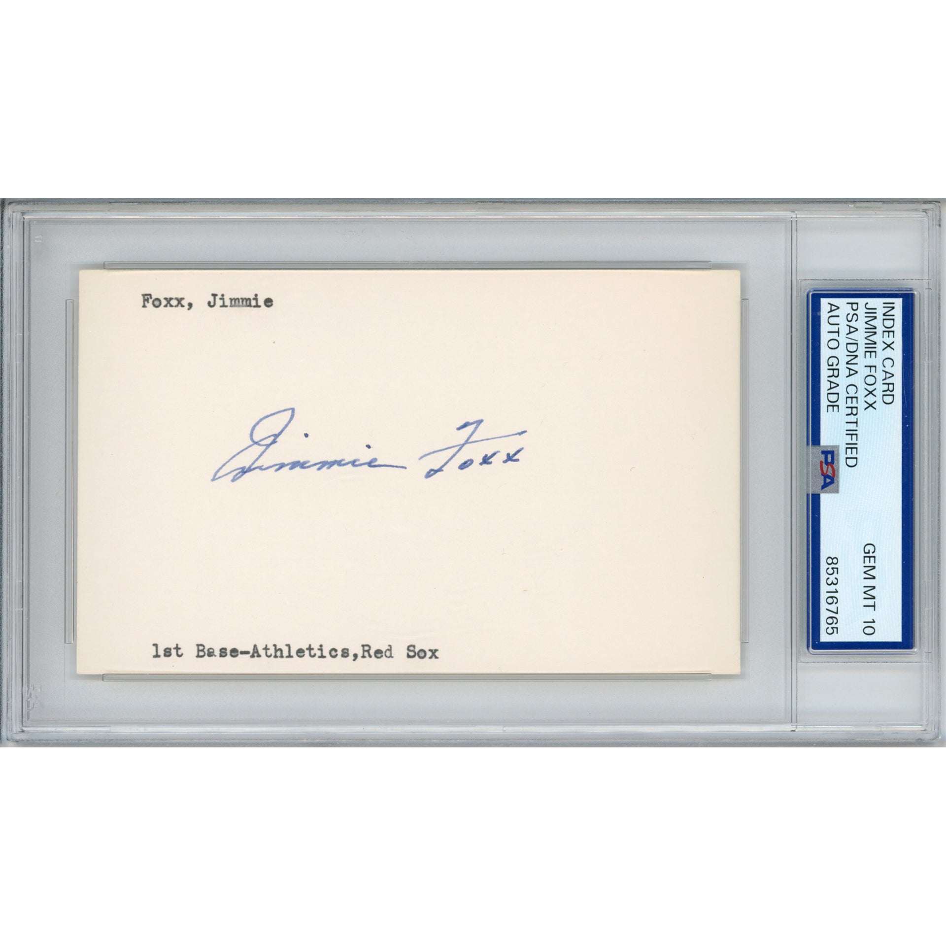 Jimmie Foxx Signed Index Card (PSA/DNA) - Auto Grade Gem Mint 10
