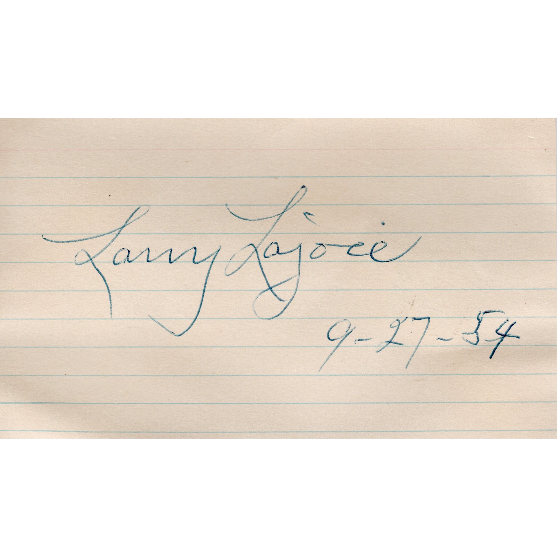 Larry Lajoie Signed Index Card (JSA)