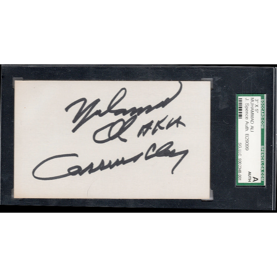 Muhammad Ali "Cassiuis Clay" Signed & Incribed Index Card (SGC/JSA)