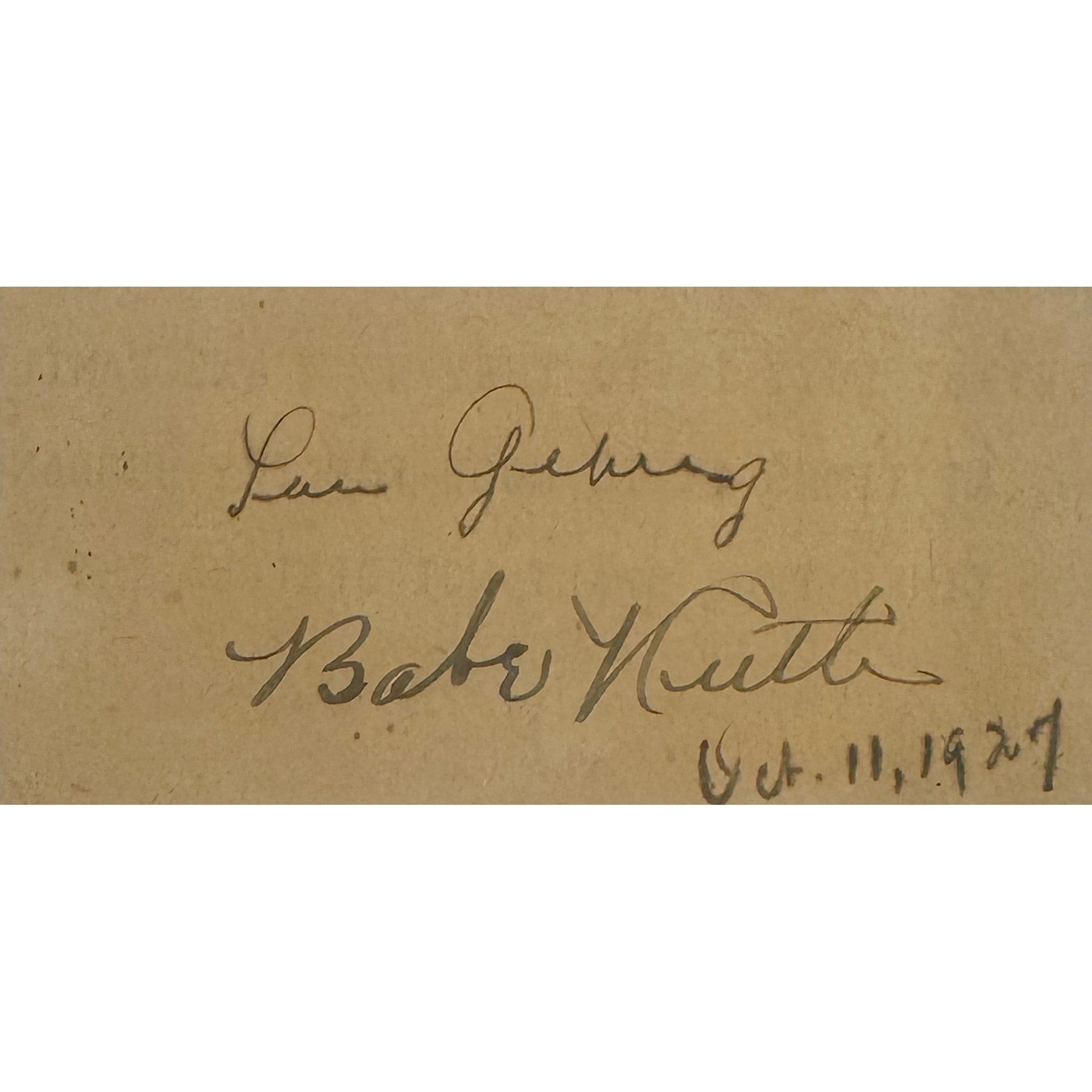 Babe Ruth & Lou Gehrig Dual Signed 1 3/4"x3 3/4" 1927 Cut Autograph (JSA)