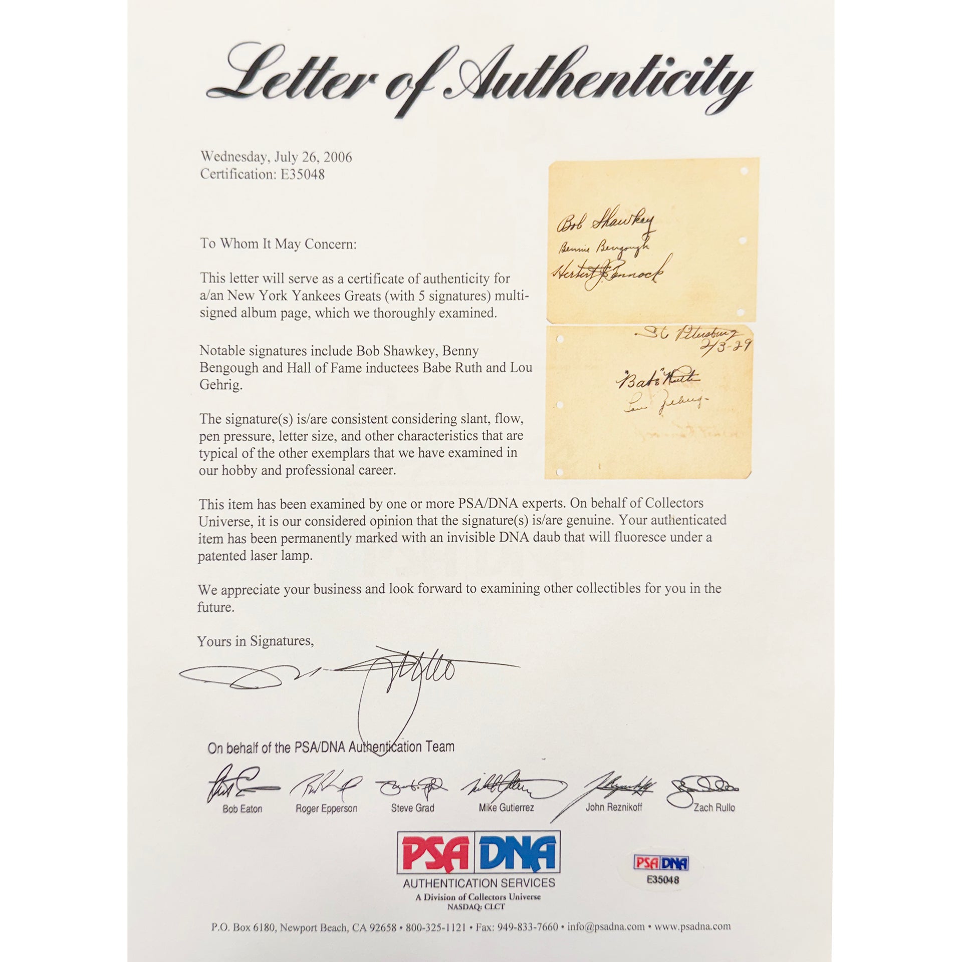 Babe Ruth & Lou Gehrig Dual Signed Album Cut Autograph (PSA/DNA)