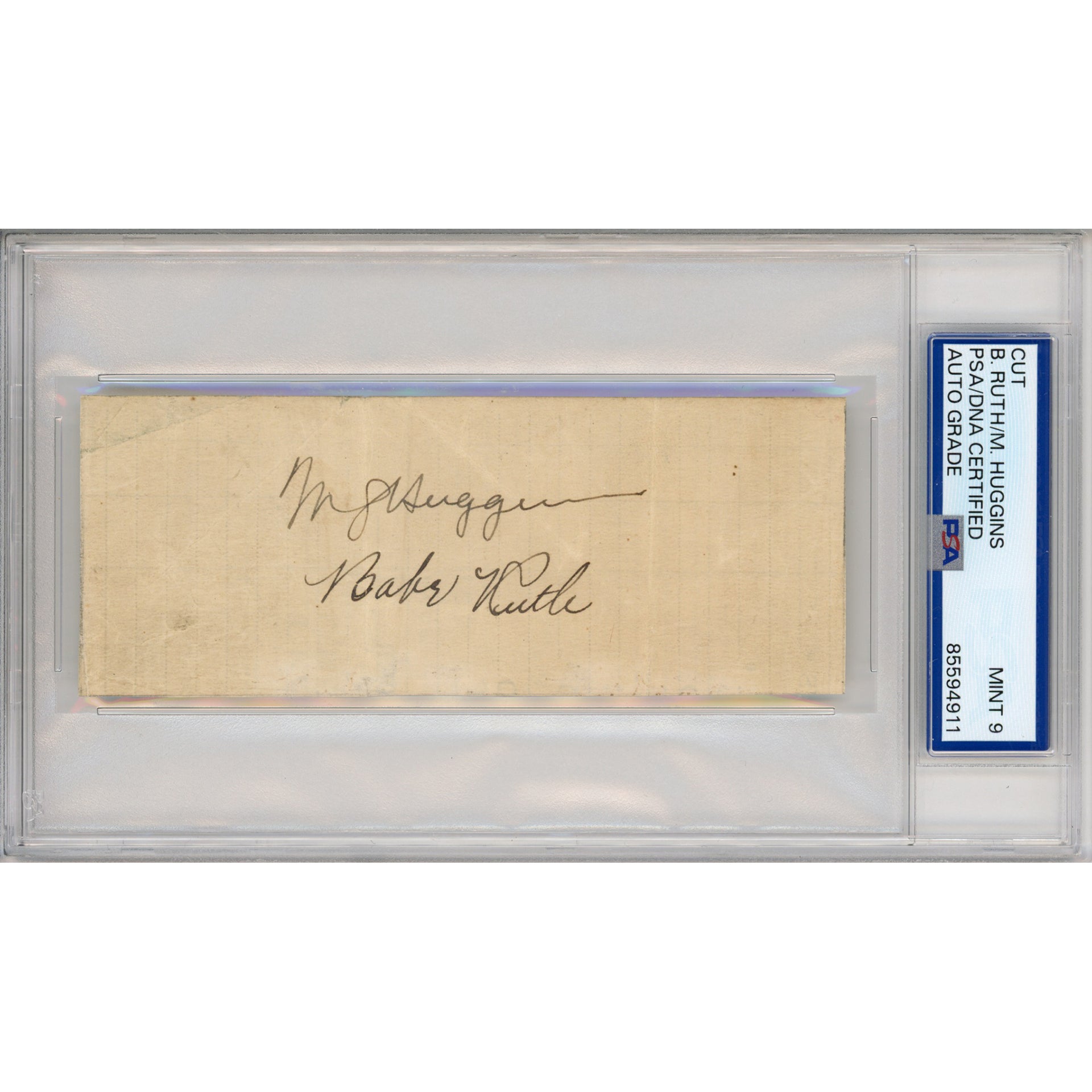Babe Ruth & Miller Huggins Incredibly Scarce Dual Cut Autographs (PSA/DNA) - Auto Grade Mint 9
