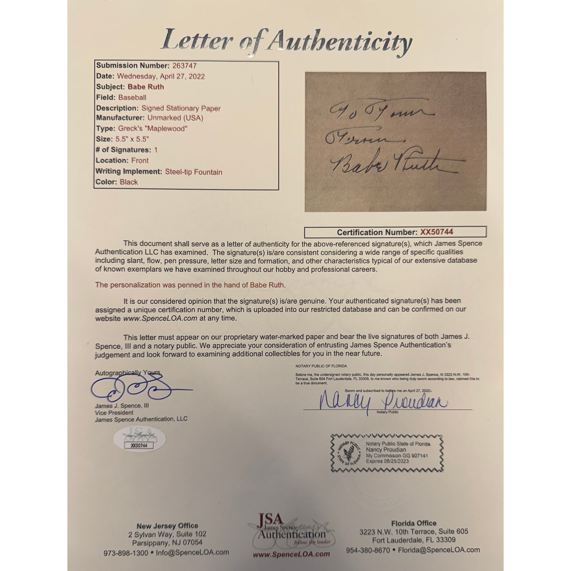 Babe Ruth Signed "To Babe From" & Personalized Letter (Beckett)