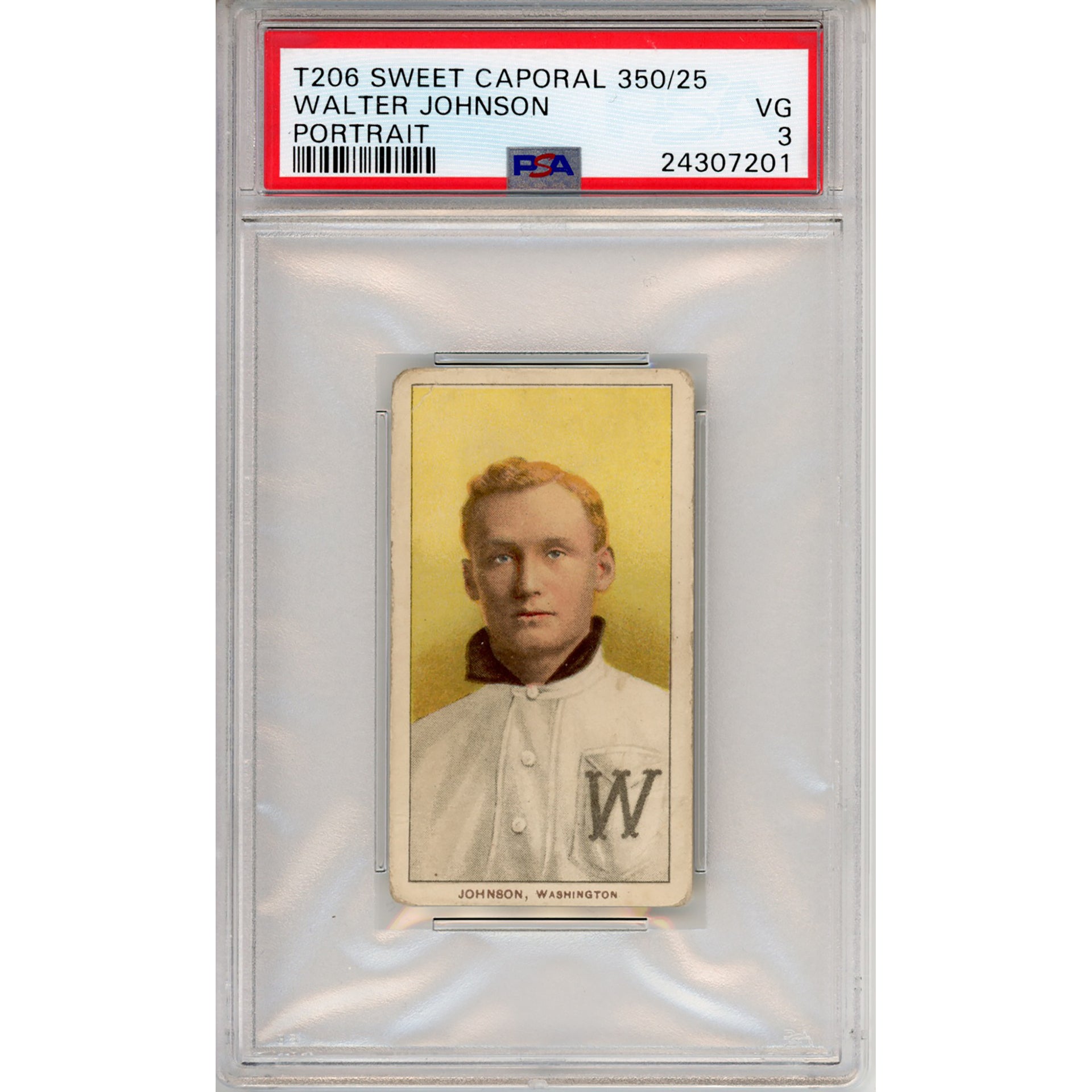 1909-11 T206 Walter Johnson Yellow Portrait Sweet Caporal 350/25 VG 3 (PSA/DNA)