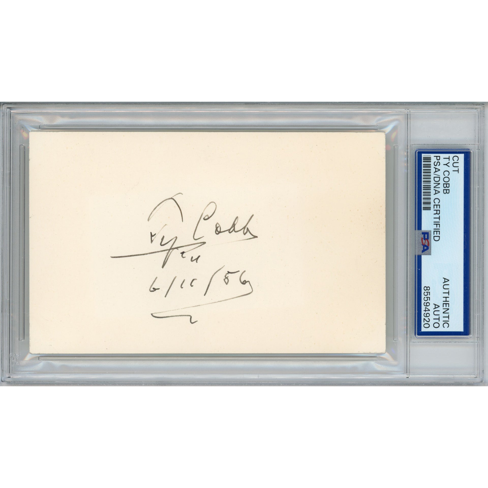Ty Cobb Signed 3"x5" Cut (PSA/DNA)