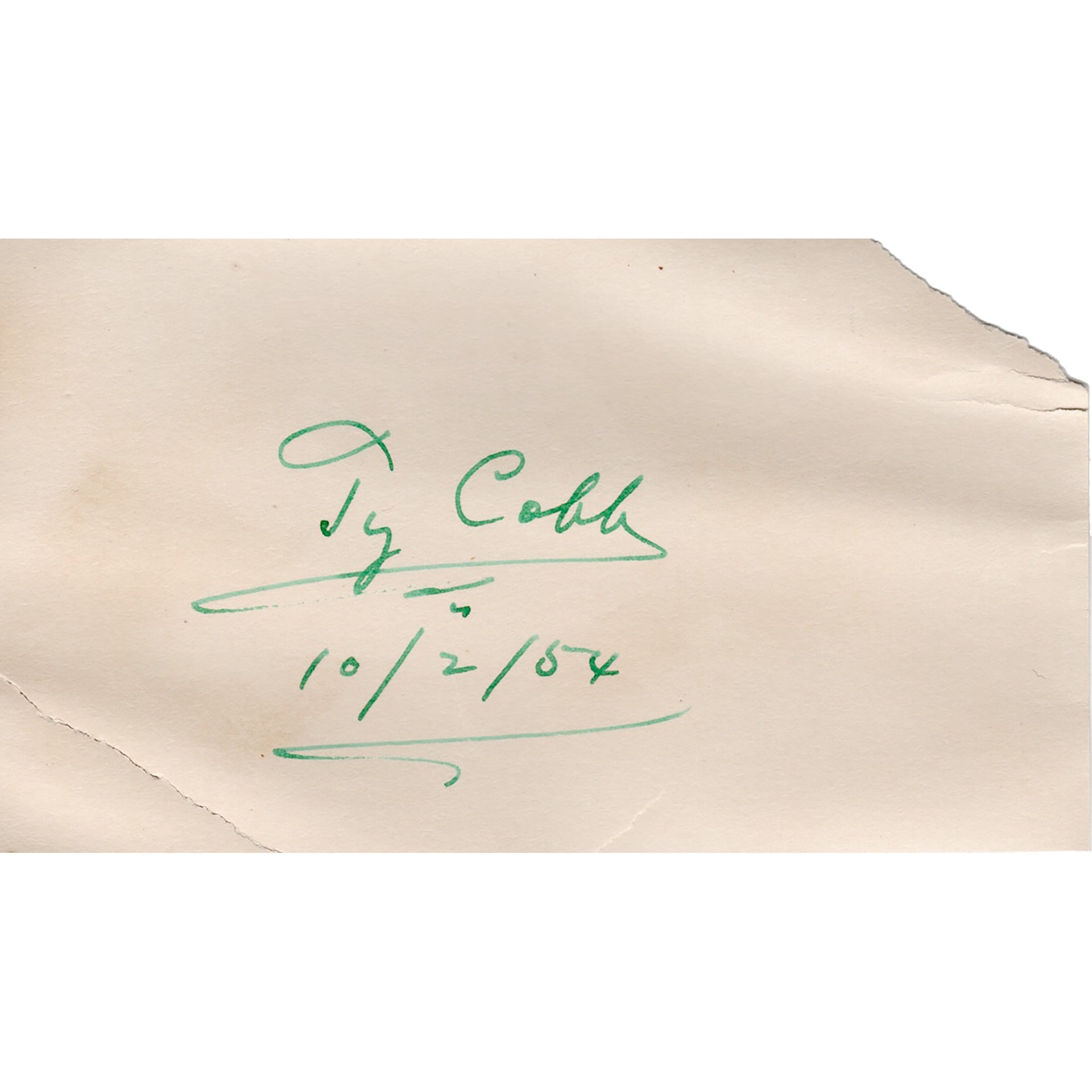 Ty Cobb Signed "10/2/54" 3x5" Cut (JSA)